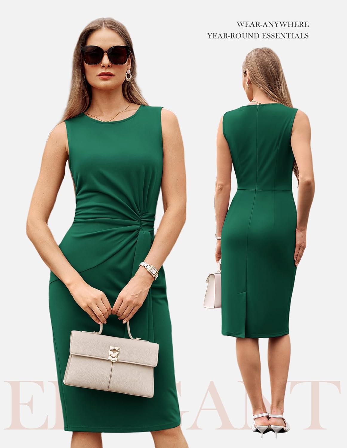imageGRACE KARIN Women Work DressBodycon Pencil Business DressesSleeveless Cocktail Dresses Knee LengthDark Green