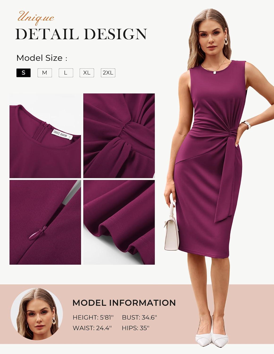 imageGRACE KARIN Women Work DressBodycon Pencil Business DressesSleeveless Cocktail Dresses Knee LengthRose Purple