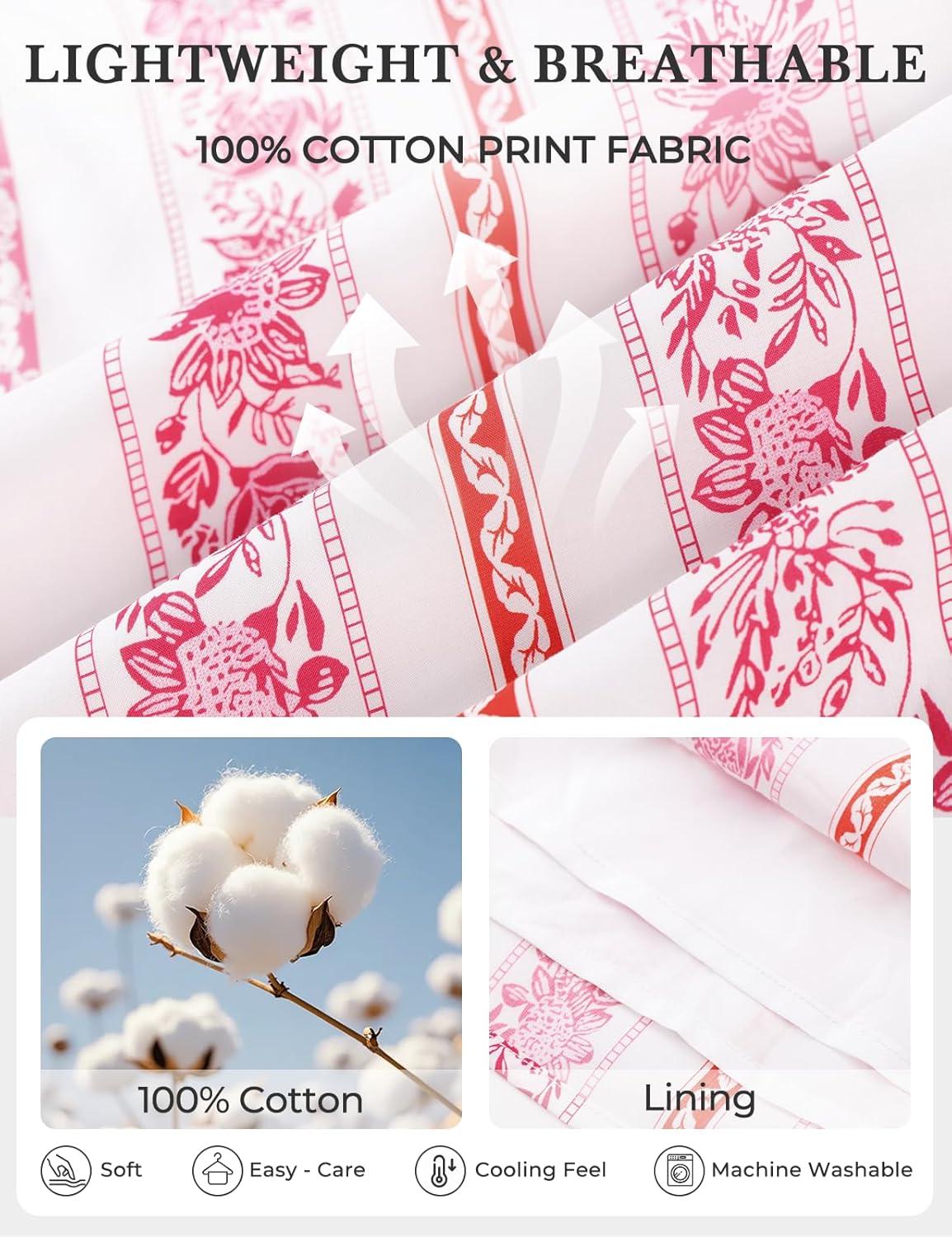 imageGRACE KARIN Womens Boho Tops Summer Spring Cotton Floral Blouses Short Sleeve Print Shirts V Neck Beach Vacation Clothes 2026Pink White Striped Floral