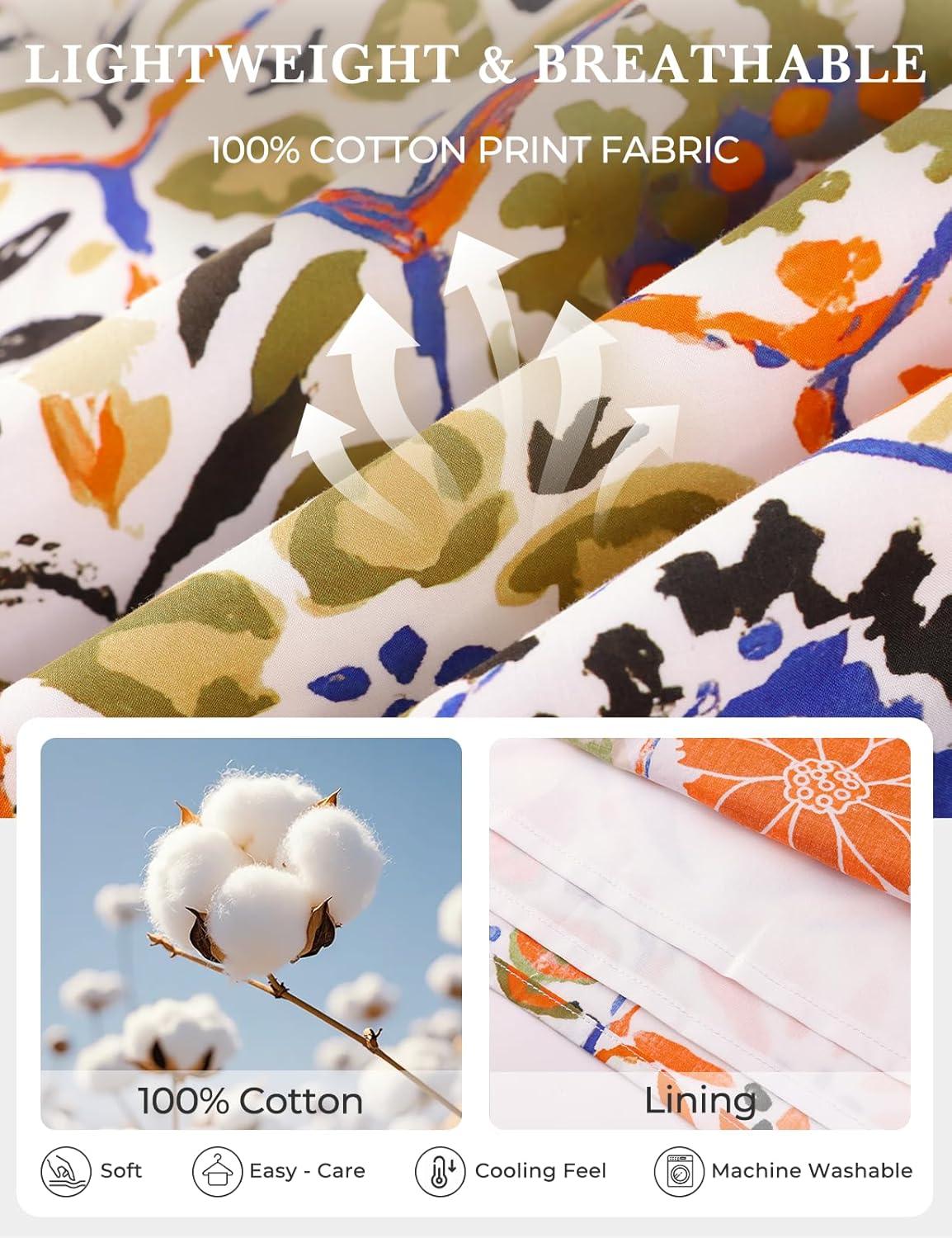 imageGRACE KARIN Womens Boho Tops Summer Spring Cotton Floral Blouses Short Sleeve Print Shirts V Neck Beach Vacation Clothes 2026White Orange Hexagonal Floral