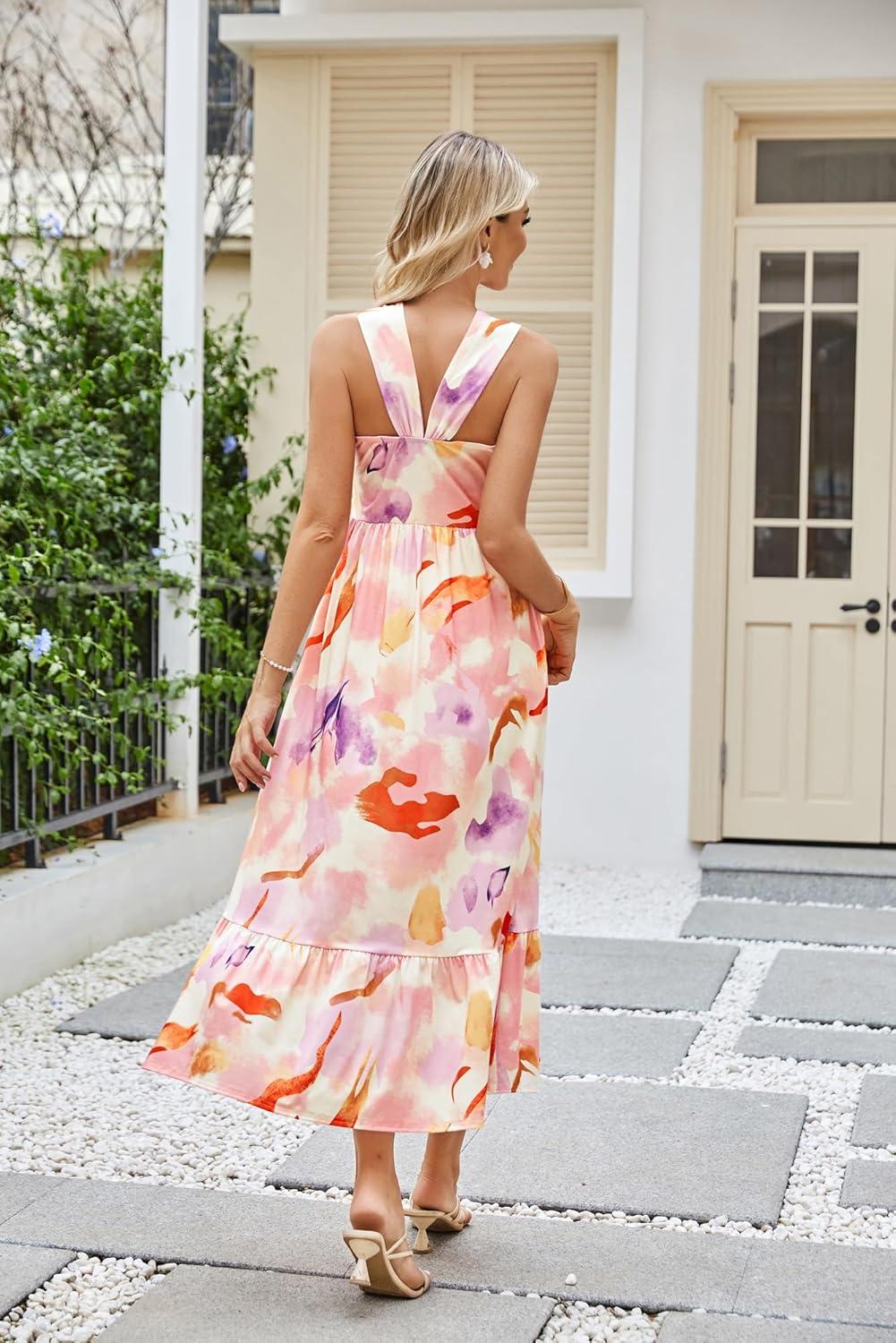 imageGRACE KARIN Womens Summer Floral Dresses 2026 Boho Maxi Dress Flowy Halter Sundress Casual Vacation Beach Clothes with PocketLilac Calpyso