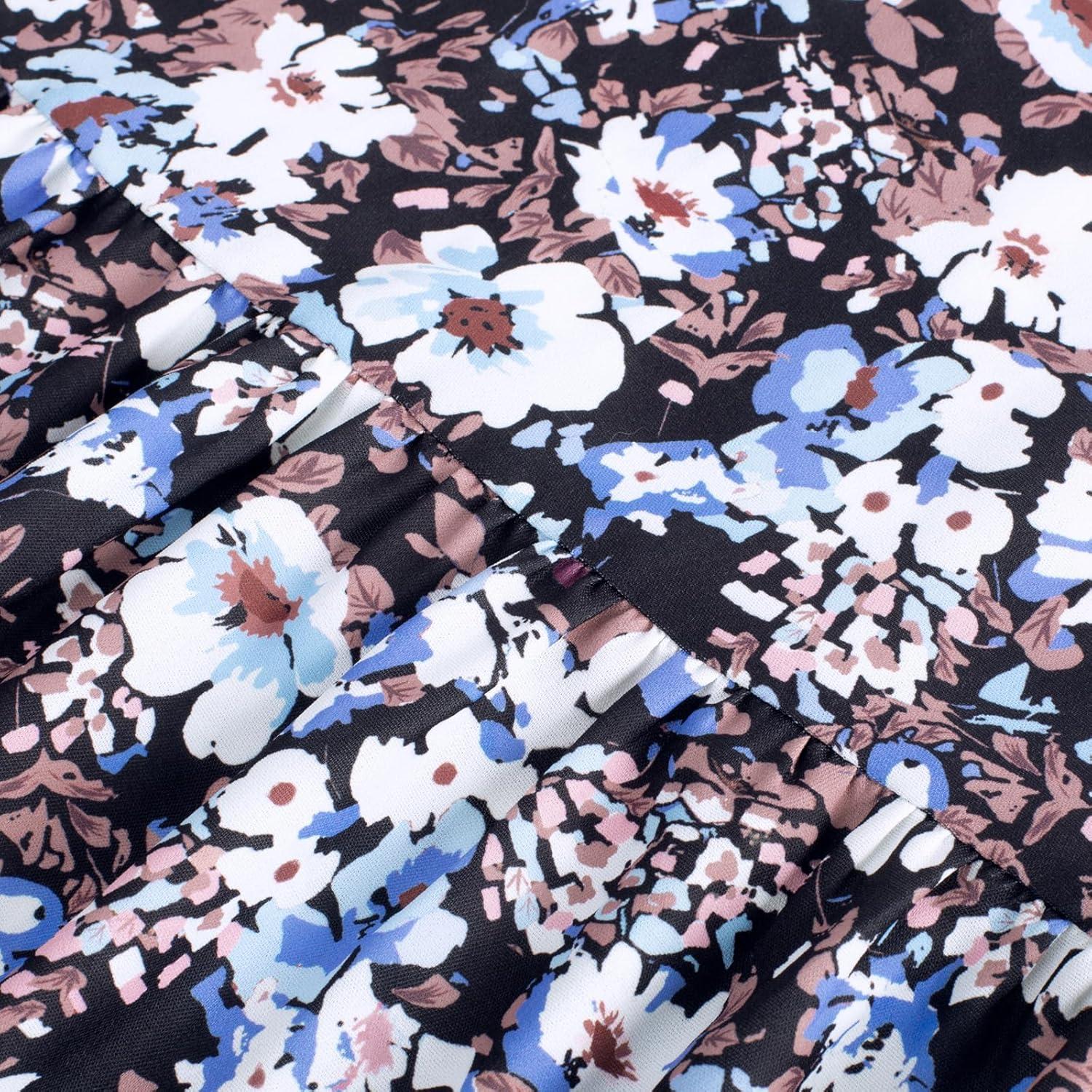 imageGRACE KARIN Womens Summer Floral Maxi Dresses 2026 Long Flowy Boho Dress Beach Vacation Sundresses Casual Clothes with PocketBlack Blue Floral