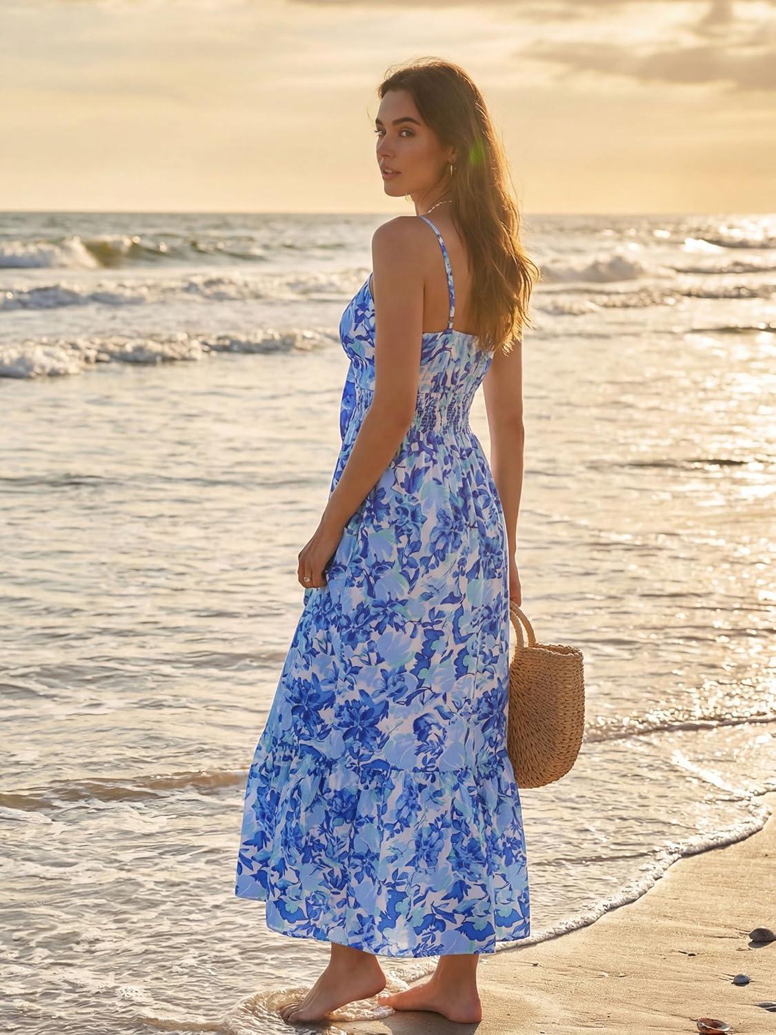 imageGRACE KARIN Womens Summer Floral Maxi Dresses 2026 Long Flowy Boho Dress Beach Vacation Sundresses Casual Clothes with PocketBlue Flower Vine