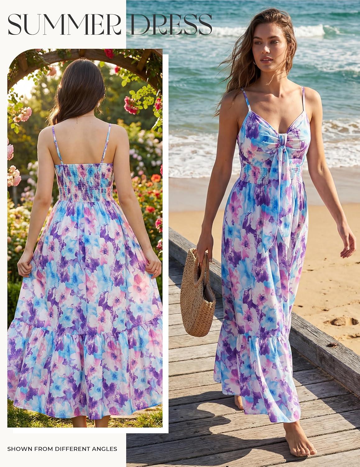 imageGRACE KARIN Womens Summer Floral Maxi Dresses 2026 Long Flowy Boho Dress Beach Vacation Sundresses Casual Clothes with PocketBlue Purple Floral