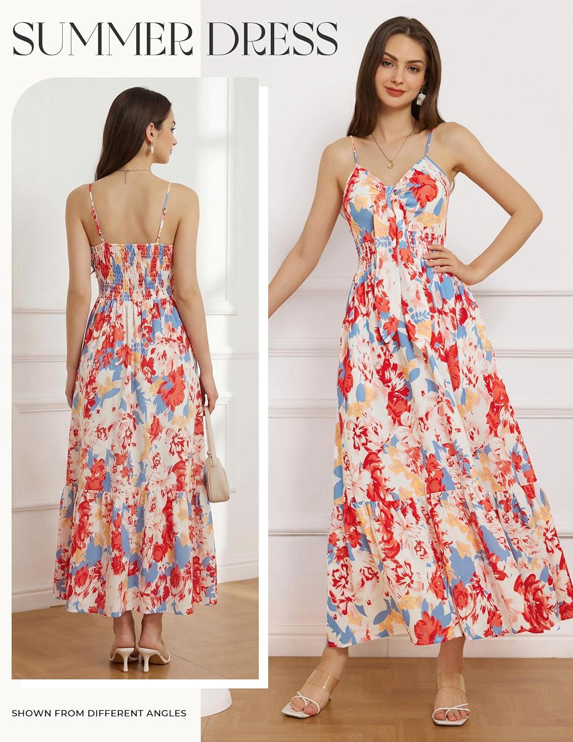 imageGRACE KARIN Womens Summer Floral Maxi Dresses 2026 Long Flowy Boho Dress Beach Vacation Sundresses Casual Clothes with PocketBlue Red Floral