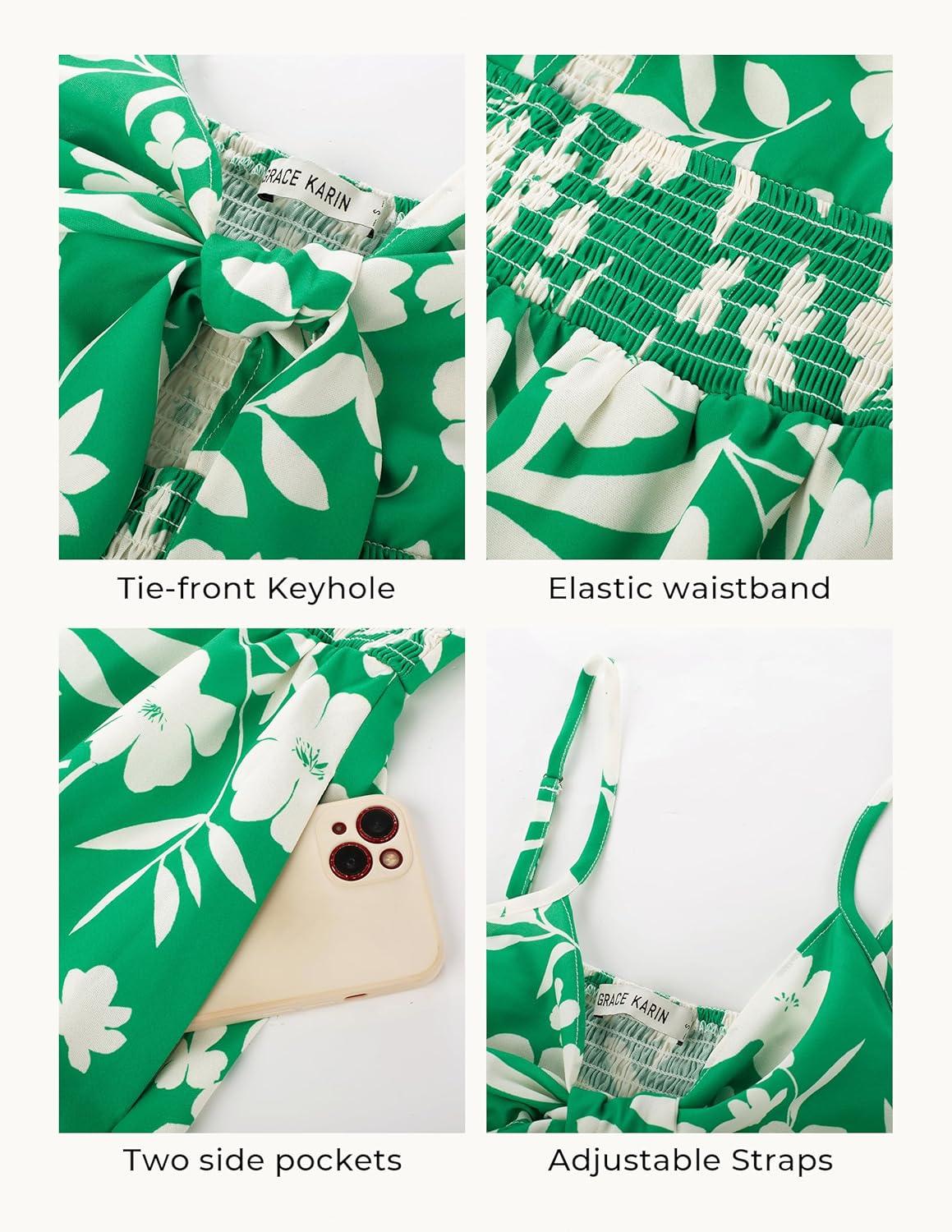 imageGRACE KARIN Womens Summer Floral Maxi Dresses 2026 Long Flowy Boho Dress Beach Vacation Sundresses Casual Clothes with PocketGreen White Floral