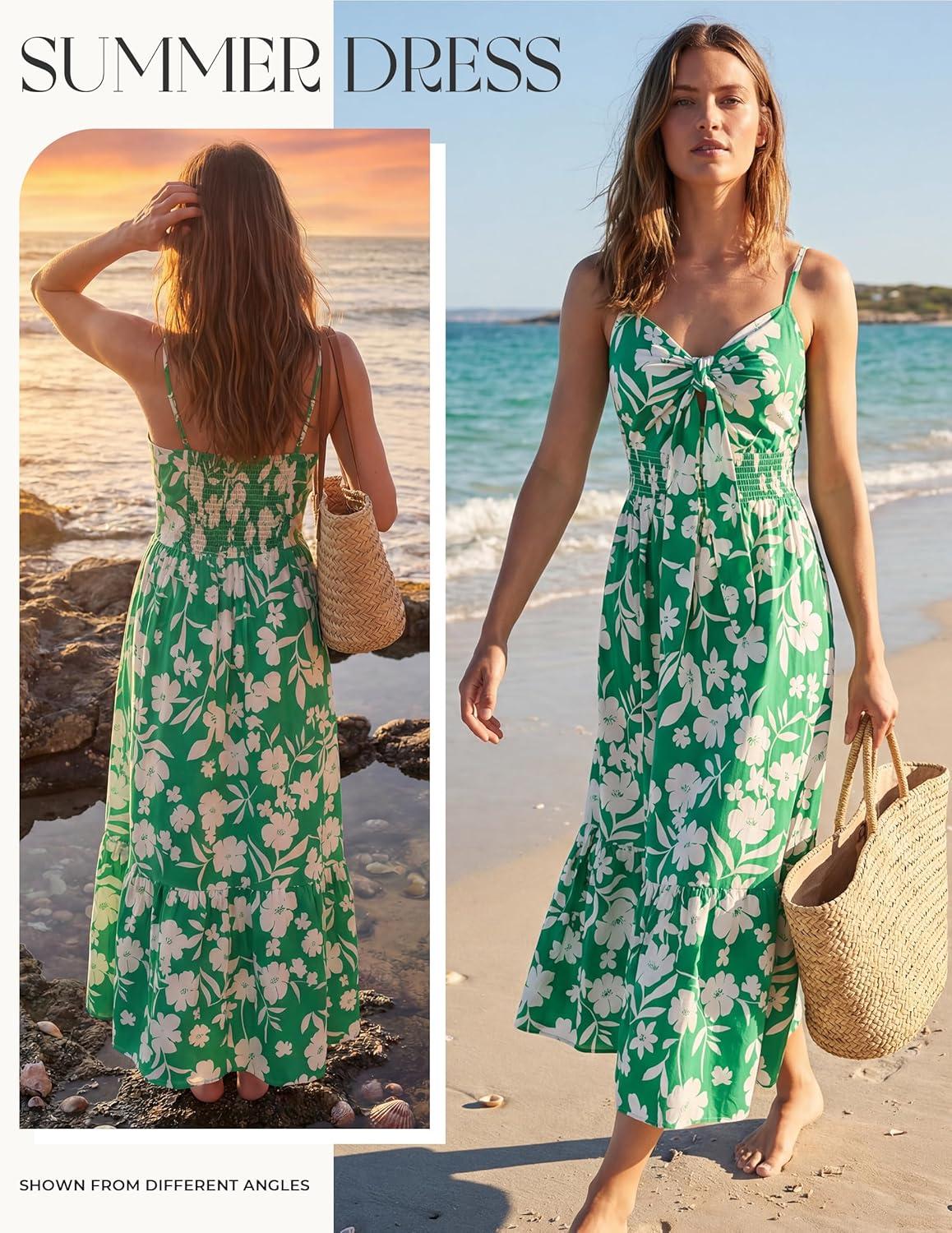 imageGRACE KARIN Womens Summer Floral Maxi Dresses 2026 Long Flowy Boho Dress Beach Vacation Sundresses Casual Clothes with PocketGreen White Floral