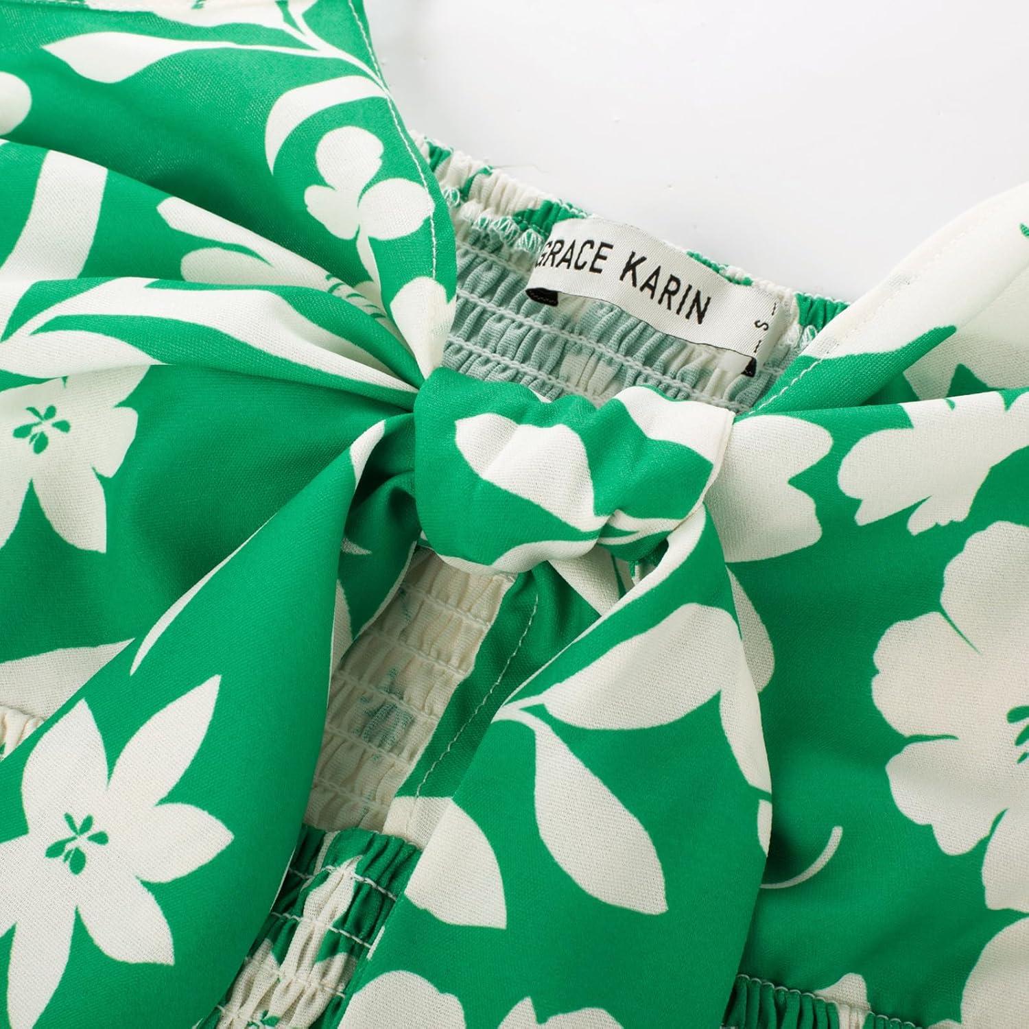 imageGRACE KARIN Womens Summer Floral Maxi Dresses 2026 Long Flowy Boho Dress Beach Vacation Sundresses Casual Clothes with PocketGreen White Floral