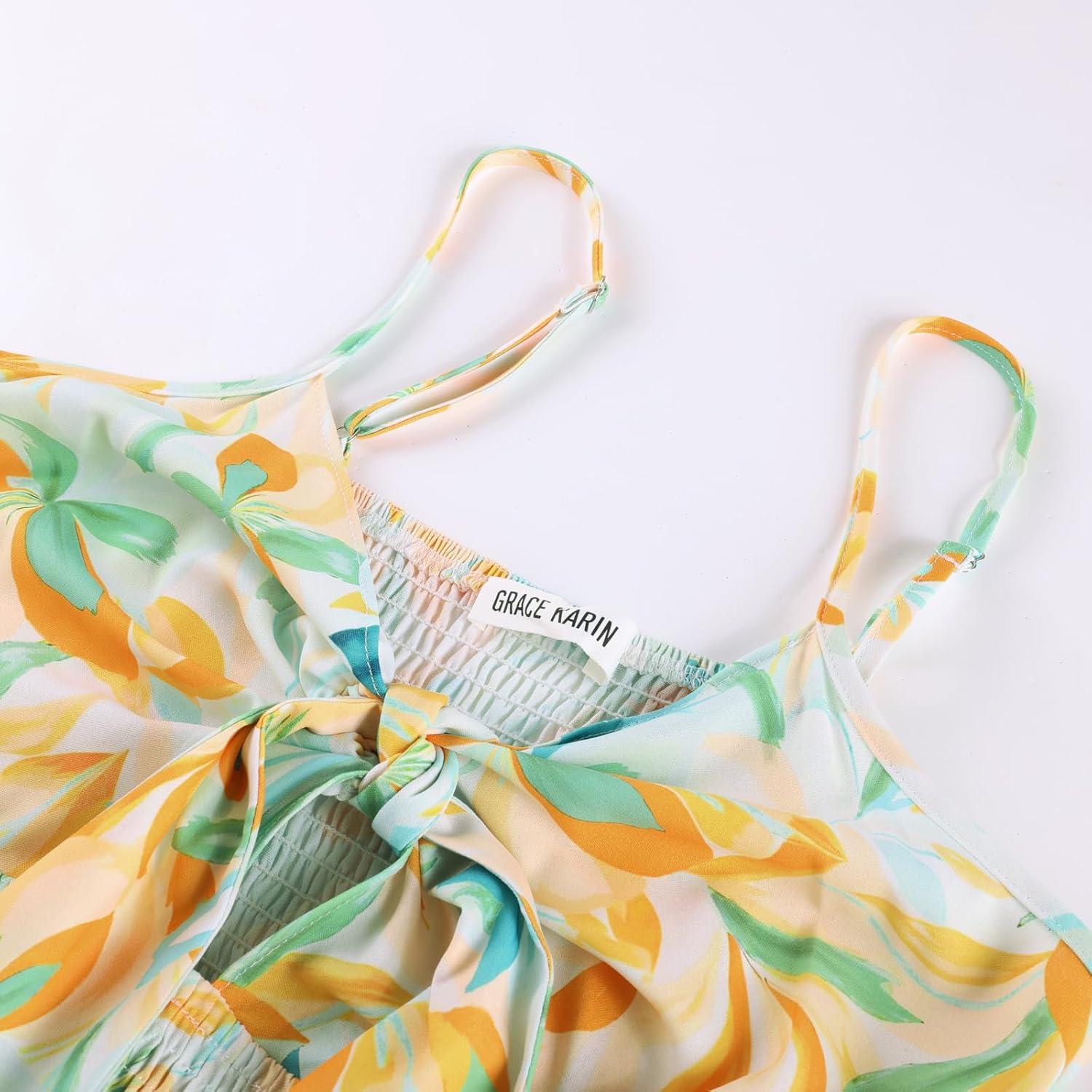 imageGRACE KARIN Womens Summer Floral Maxi Dresses 2026 Long Flowy Boho Dress Beach Vacation Sundresses Casual Clothes with PocketGreen Yellow Flower