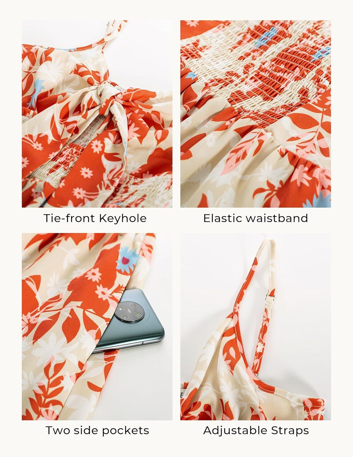 imageGRACE KARIN Womens Summer Floral Maxi Dresses 2026 Long Flowy Boho Dress Beach Vacation Sundresses Casual Clothes with PocketOrange Floral