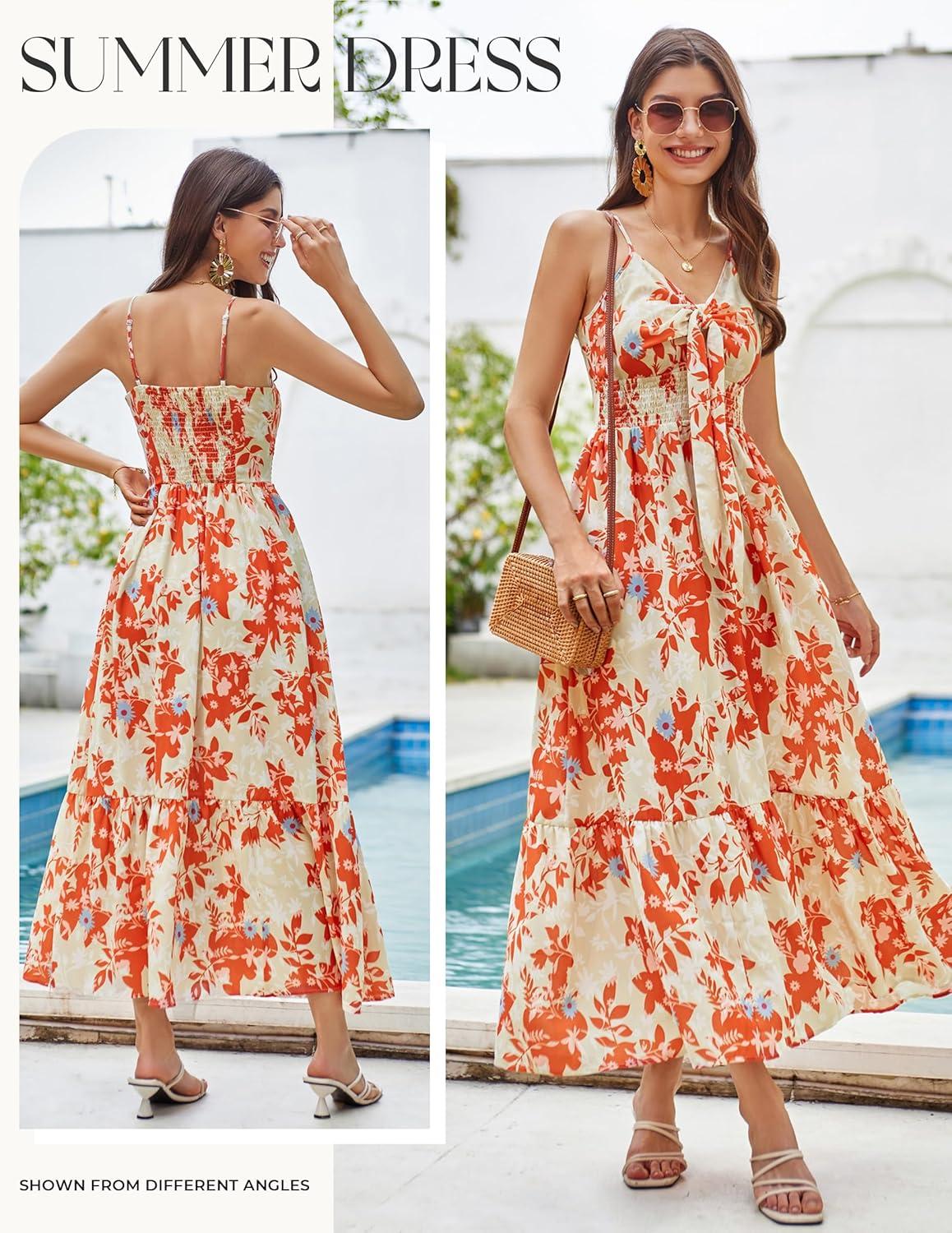 imageGRACE KARIN Womens Summer Floral Maxi Dresses 2026 Long Flowy Boho Dress Beach Vacation Sundresses Casual Clothes with PocketOrange Floral