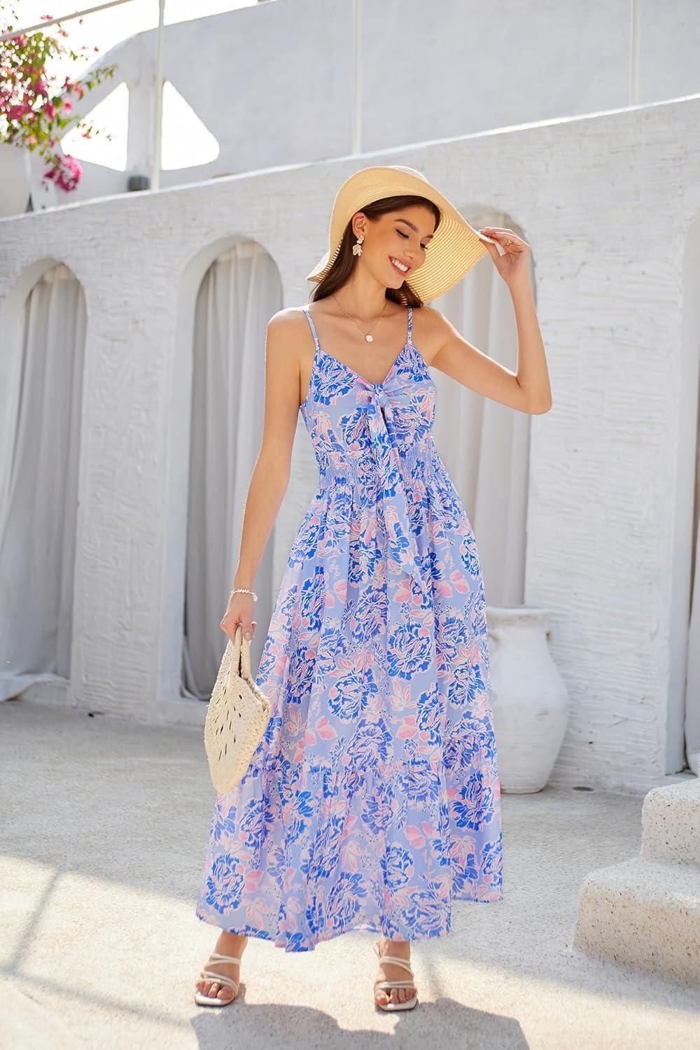 imageGRACE KARIN Womens Summer Floral Maxi Dresses 2026 Long Flowy Boho Dress Beach Vacation Sundresses Casual Clothes with PocketPurple Floral