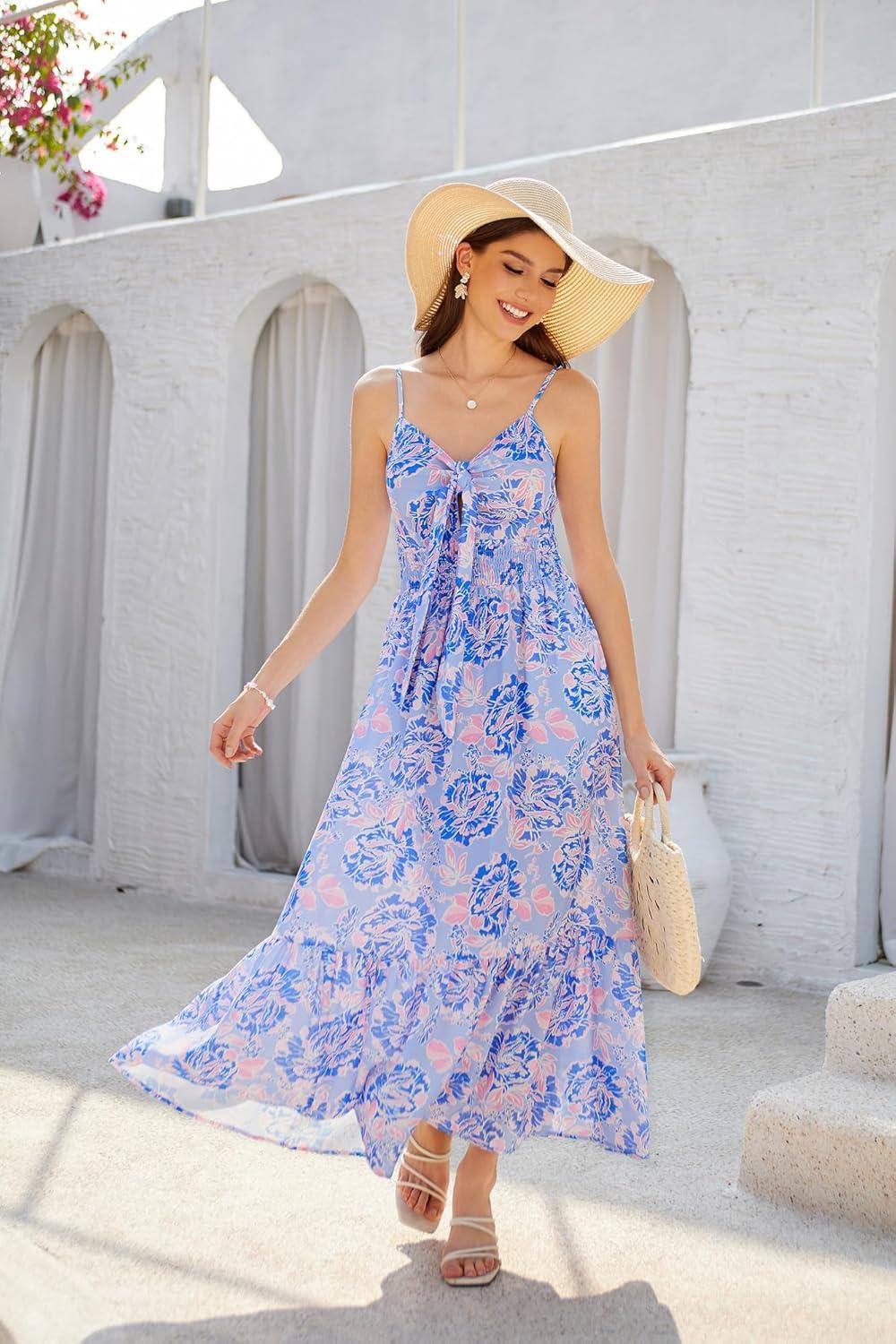 imageGRACE KARIN Womens Summer Floral Maxi Dresses 2026 Long Flowy Boho Dress Beach Vacation Sundresses Casual Clothes with PocketPurple Floral