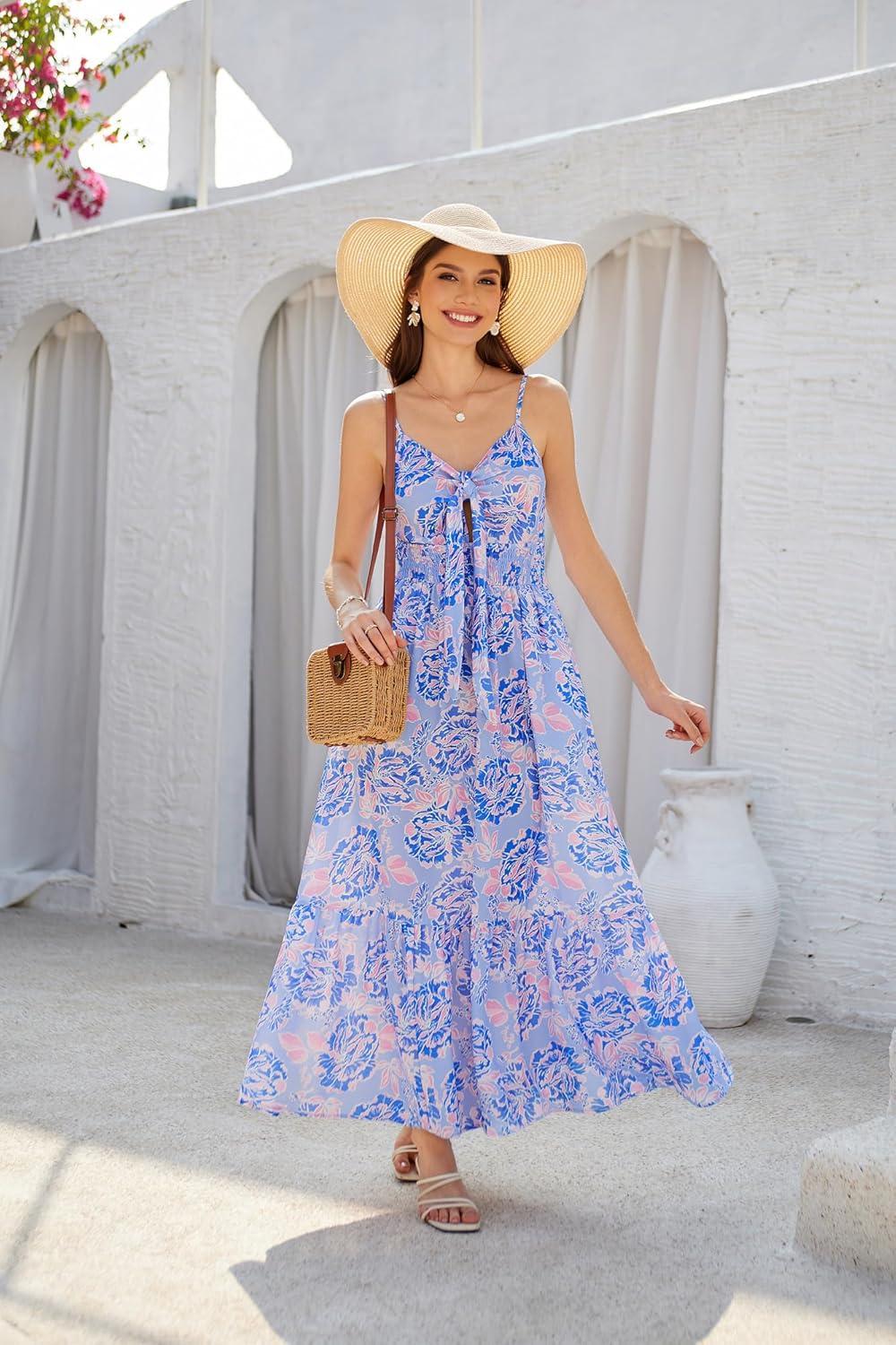 imageGRACE KARIN Womens Summer Floral Maxi Dresses 2026 Long Flowy Boho Dress Beach Vacation Sundresses Casual Clothes with PocketPurple Floral
