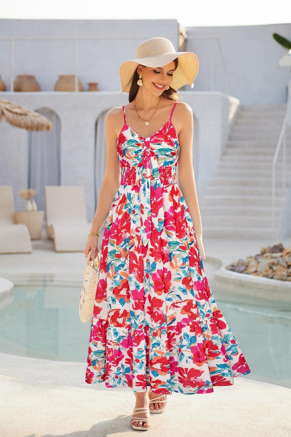 imageGRACE KARIN Womens Summer Floral Maxi Dresses 2026 Long Flowy Boho Dress Beach Vacation Sundresses Casual Clothes with PocketRed Blue Floral