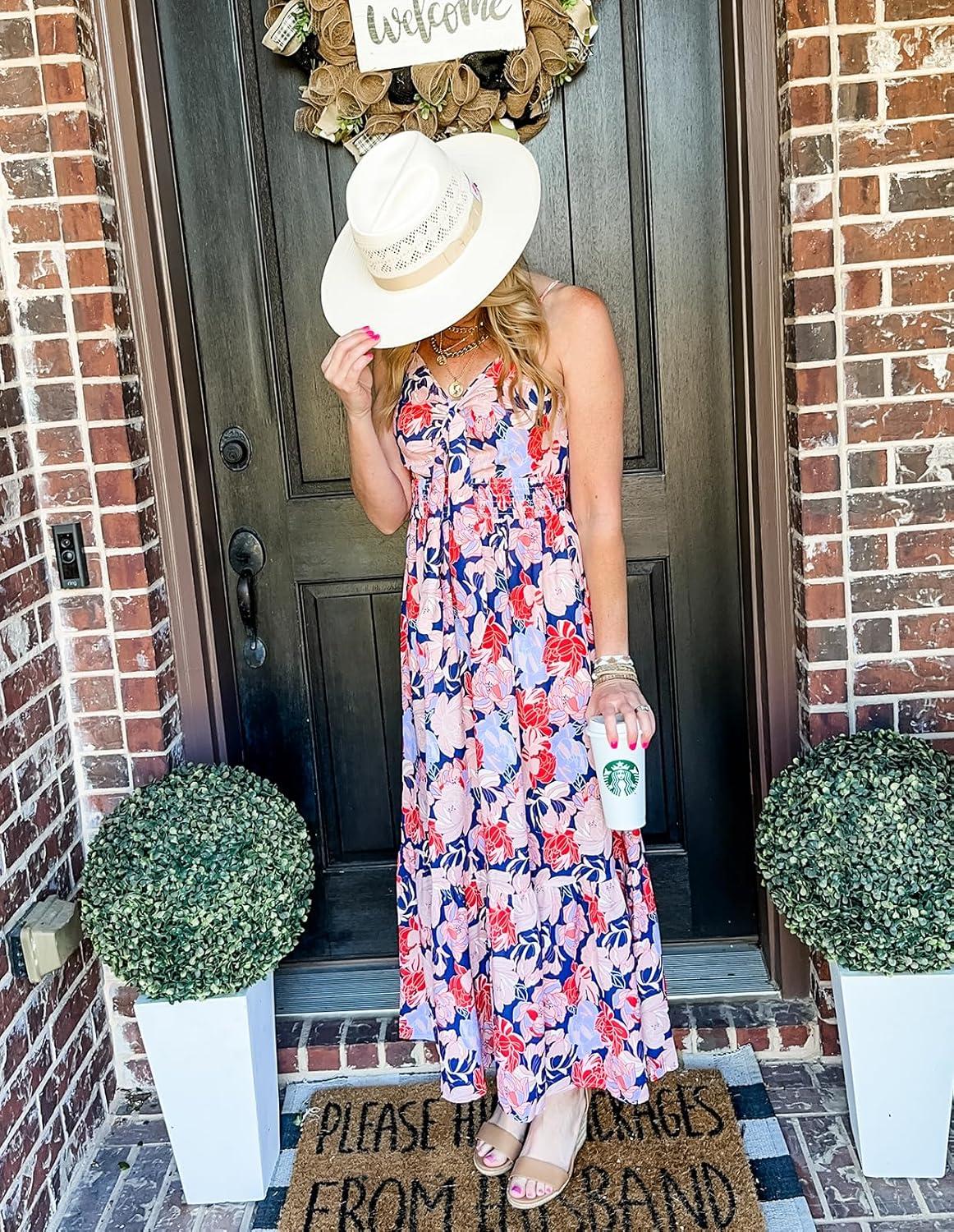 imageGRACE KARIN Womens Summer Floral Maxi Dresses 2026 Long Flowy Boho Dress Beach Vacation Sundresses Casual Clothes with PocketRed Yellow Floral