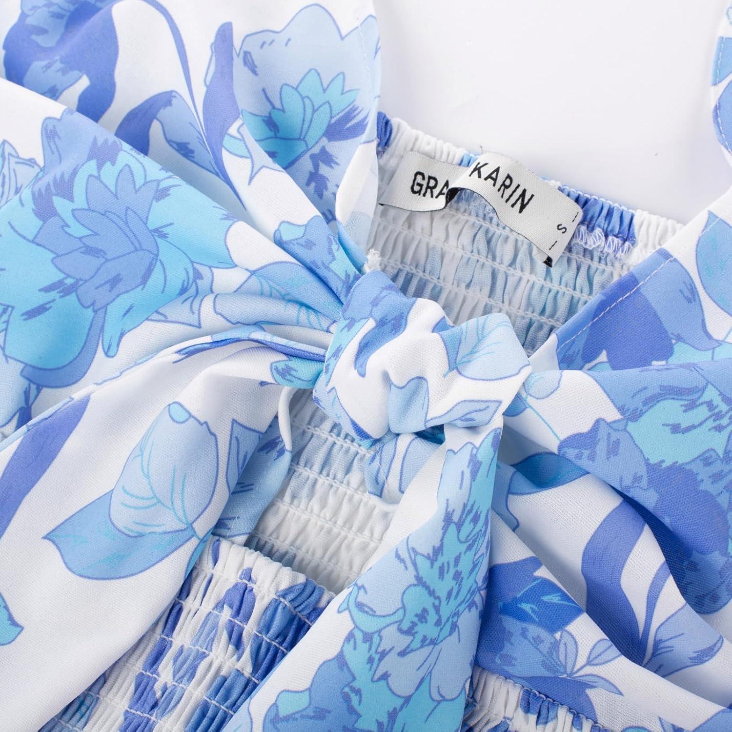 imageGRACE KARIN Womens Summer Floral Maxi Dresses 2026 Long Flowy Boho Dress Beach Vacation Sundresses Casual Clothes with PocketWhite Blue Floral