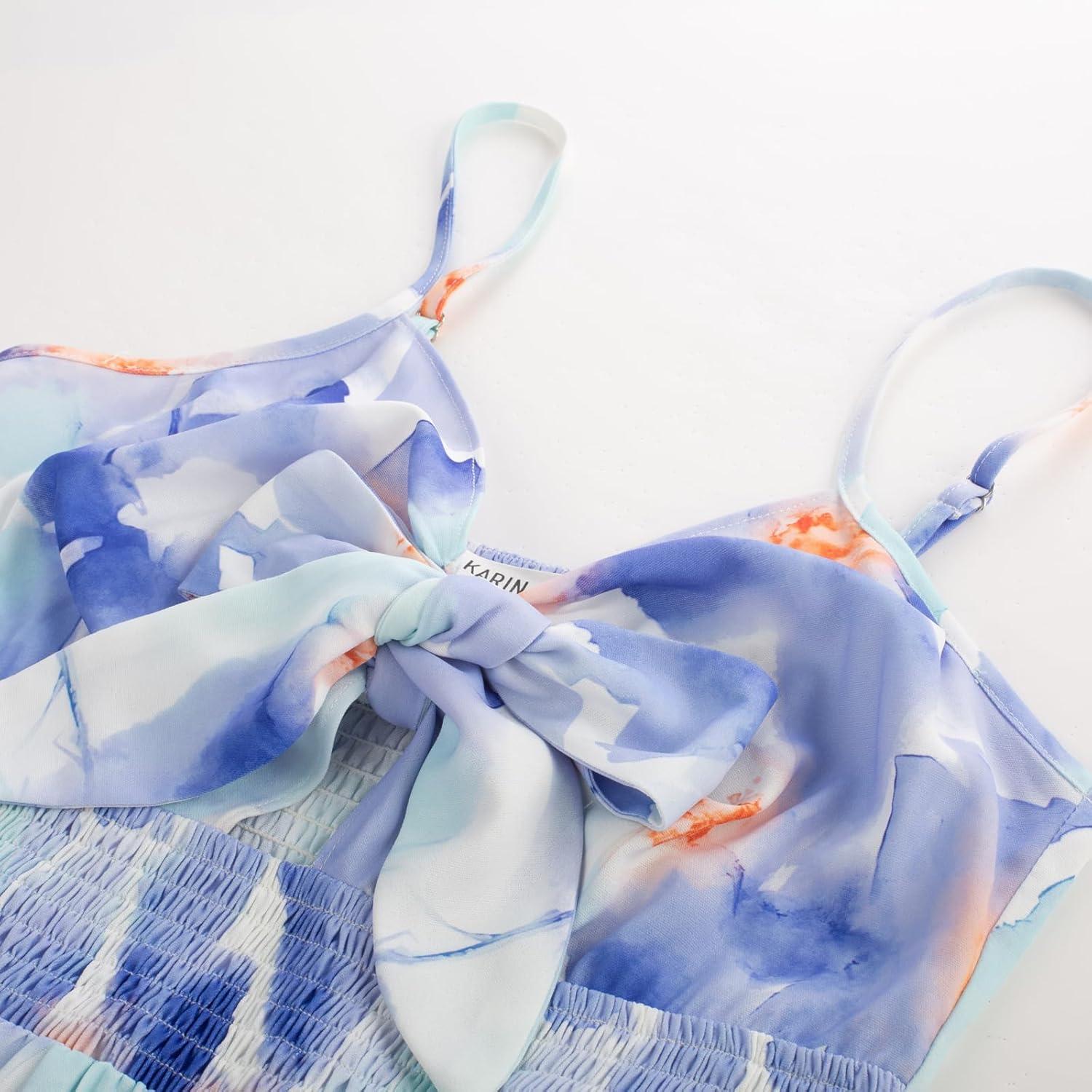 imageGRACE KARIN Womens Summer Floral Maxi Dresses 2026 Long Flowy Boho Dress Beach Vacation Sundresses Casual Clothes with PocketWhite Blue Flowers