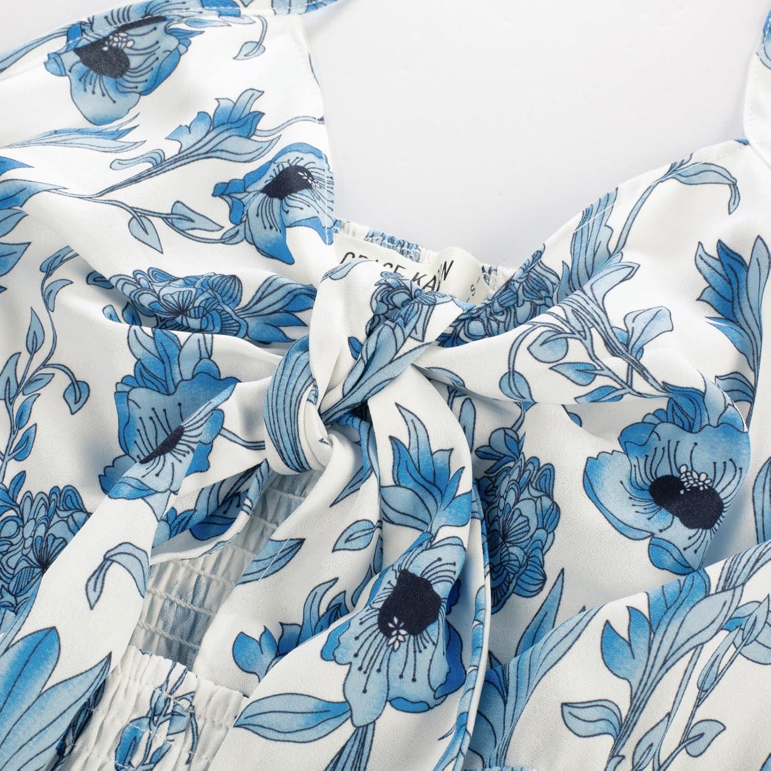 imageGRACE KARIN Womens Summer Floral Maxi Dresses 2026 Long Flowy Boho Dress Beach Vacation Sundresses Casual Clothes with PocketWhite Blue Vine