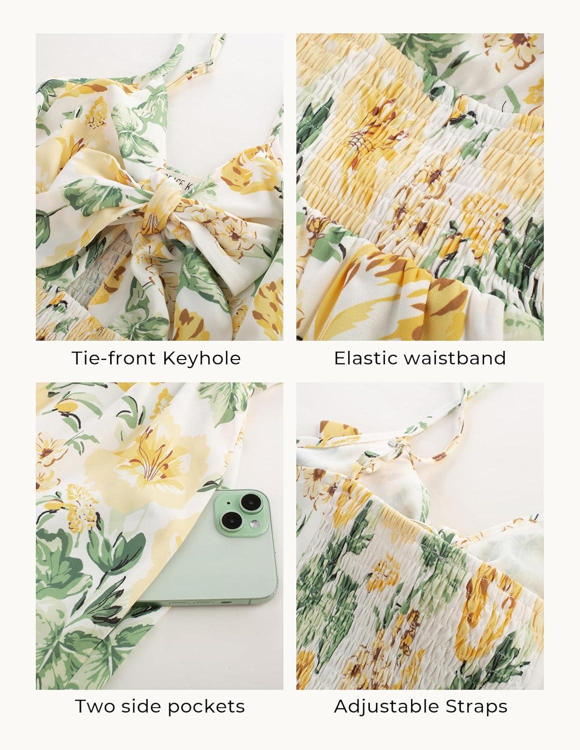 imageGRACE KARIN Womens Summer Floral Maxi Dresses 2026 Long Flowy Boho Dress Beach Vacation Sundresses Casual Clothes with PocketWhite Yellow Flowers