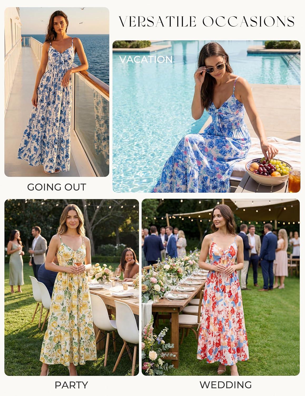 imageGRACE KARIN Womens Summer Floral Maxi Dresses 2026 Long Flowy Boho Dress Beach Vacation Sundresses Casual Clothes with PocketWhite Yellow Flowers
