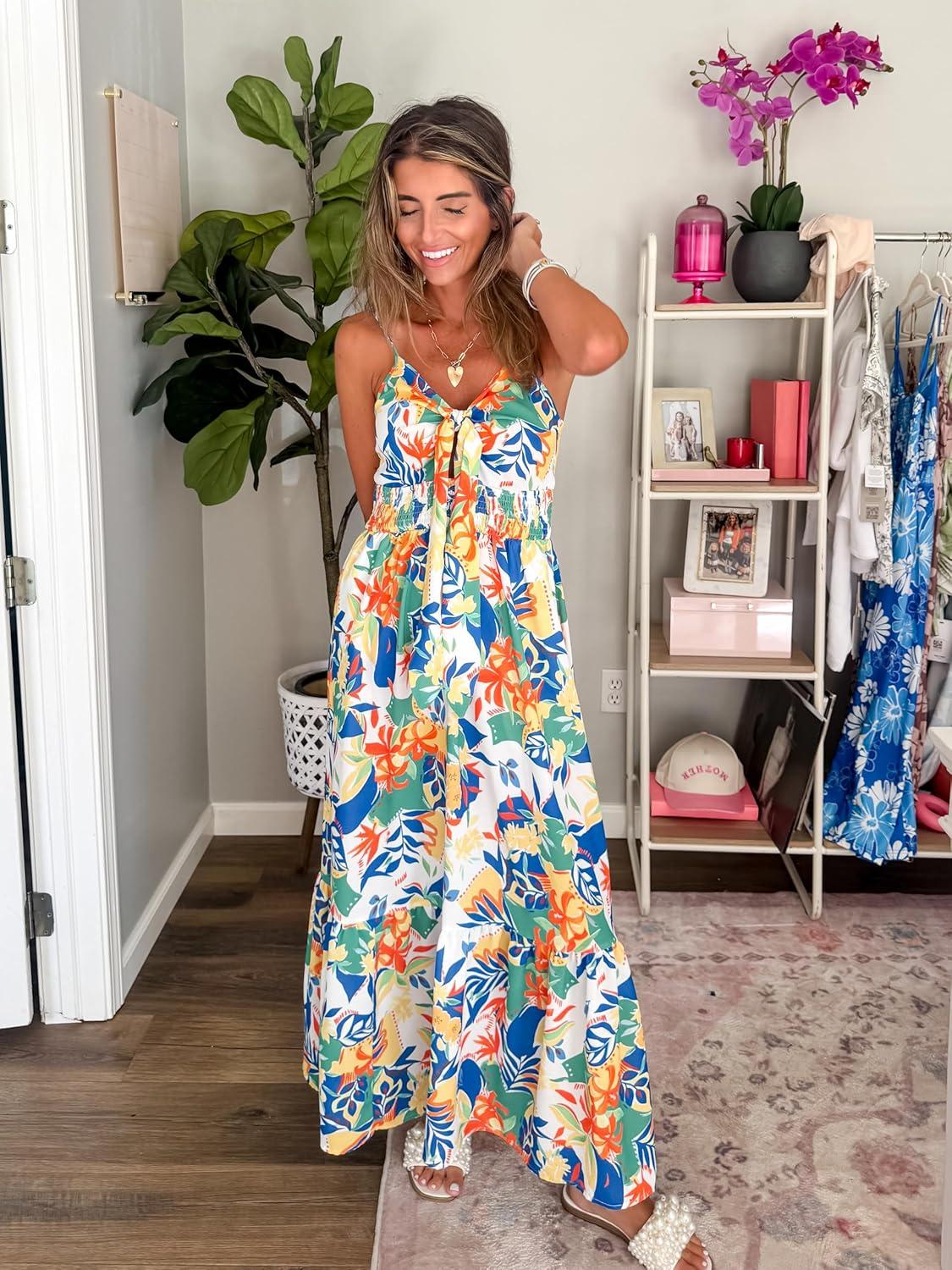 imageGRACE KARIN Womens Summer Floral Maxi Dresses 2026 Long Flowy Boho Dress Beach Vacation Sundresses Casual Clothes with PocketYellow Green Blue Floral