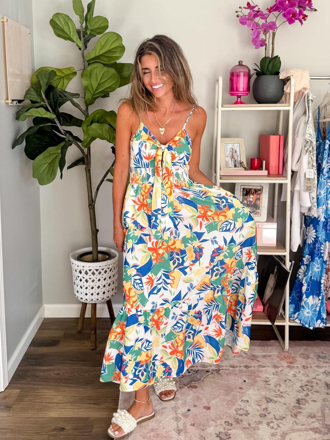 imageGRACE KARIN Womens Summer Floral Maxi Dresses 2026 Long Flowy Boho Dress Beach Vacation Sundresses Casual Clothes with PocketYellow Green Blue Floral