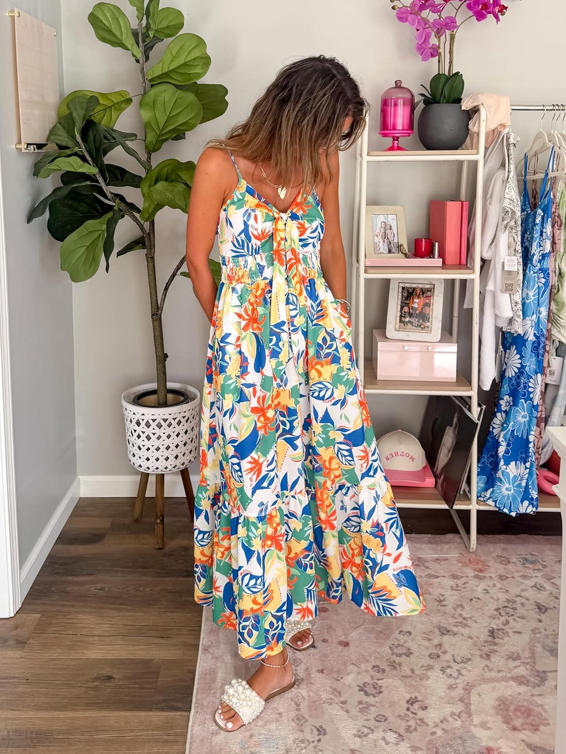 imageGRACE KARIN Womens Summer Floral Maxi Dresses 2026 Long Flowy Boho Dress Beach Vacation Sundresses Casual Clothes with PocketYellow Green Blue Floral