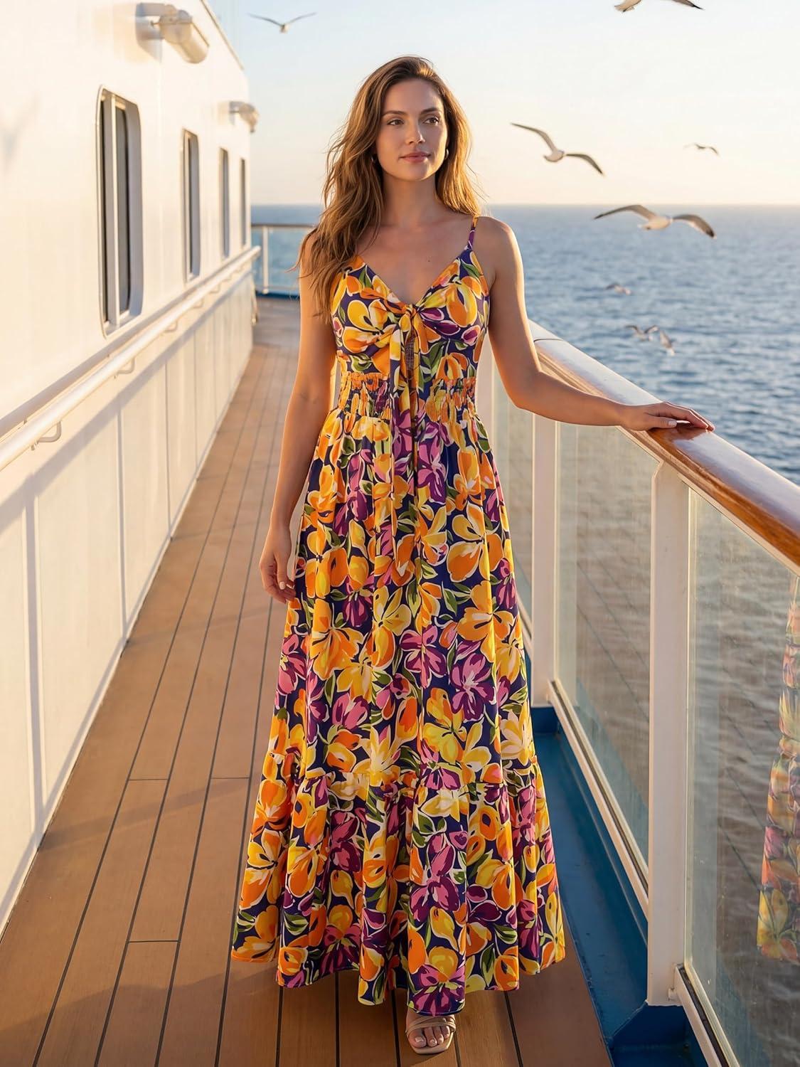 imageGRACE KARIN Womens Summer Floral Maxi Dresses 2026 Long Flowy Boho Dress Beach Vacation Sundresses Casual Clothes with PocketYellow Purple Flower