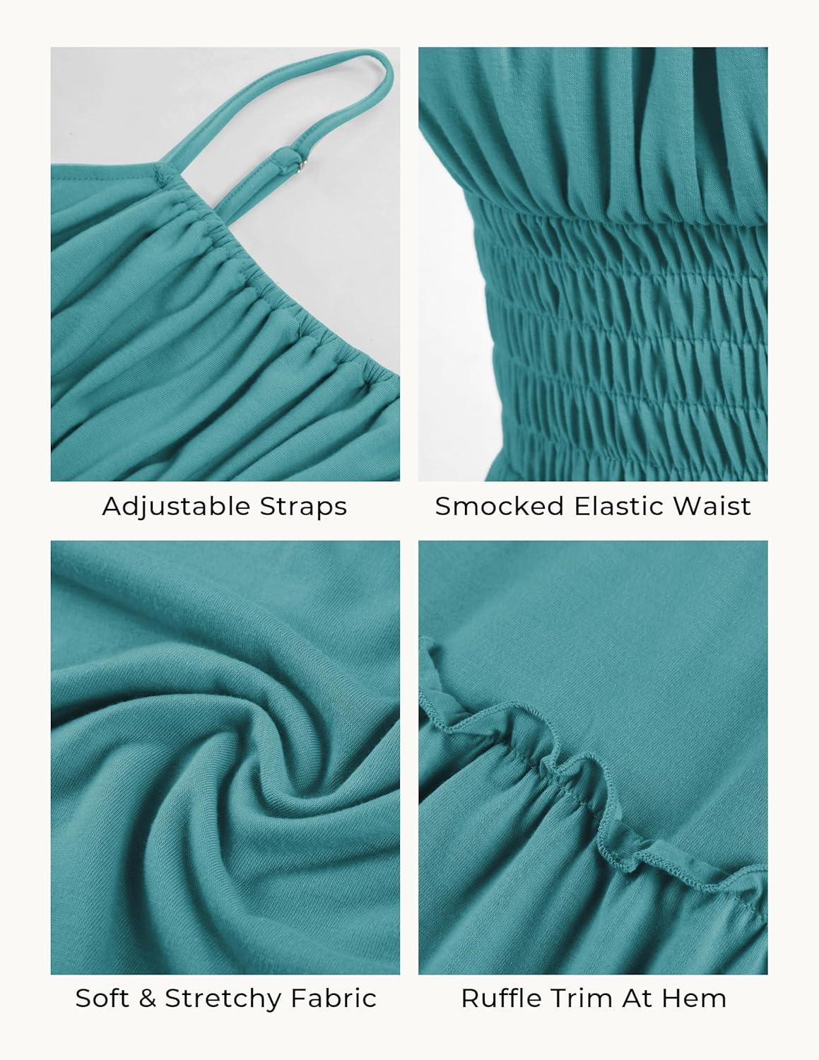 imageGRACE KARIN Womens Summer Maxi Dress 2026Smocked Ruched Bust Sundress with Adjustable Straps amp PocketsBeach Vacation DressBlue Green