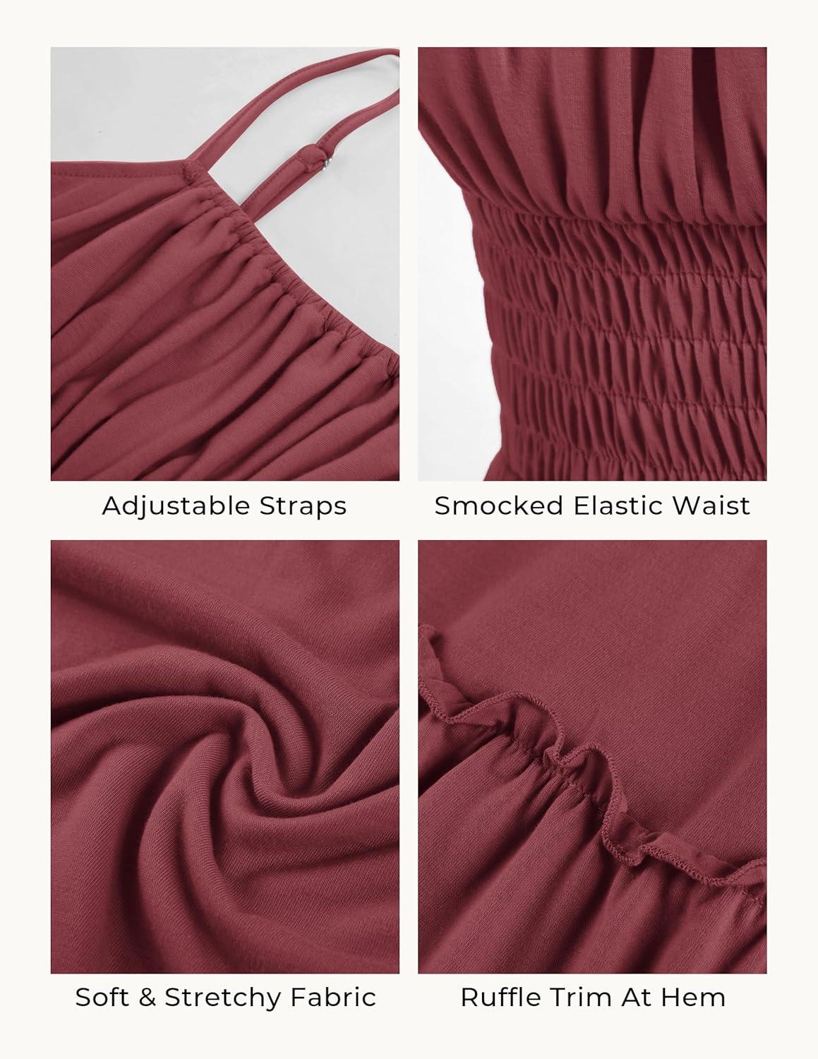 imageGRACE KARIN Womens Summer Maxi Dress 2026Smocked Ruched Bust Sundress with Adjustable Straps amp PocketsBeach Vacation DressBrick Red