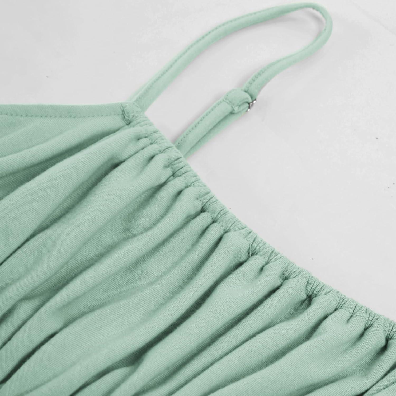 imageGRACE KARIN Womens Summer Maxi Dress 2026Smocked Ruched Bust Sundress with Adjustable Straps amp PocketsBeach Vacation DressLight Green