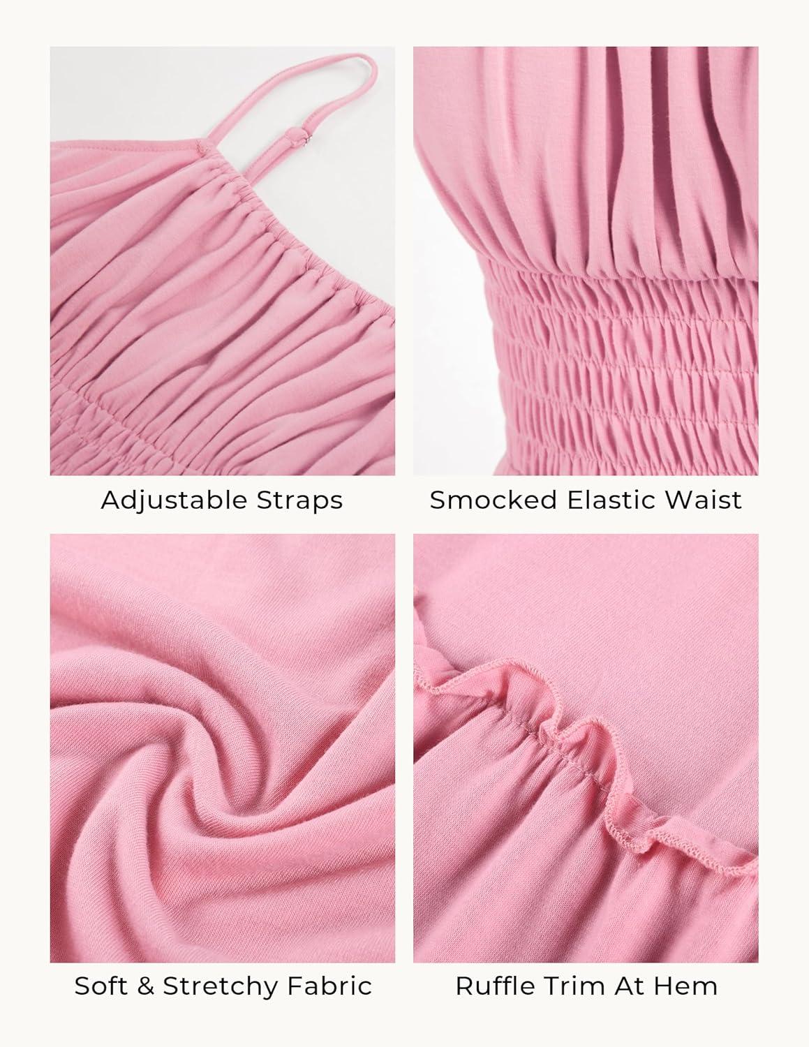 imageGRACE KARIN Womens Summer Maxi Dress 2026Smocked Ruched Bust Sundress with Adjustable Straps amp PocketsBeach Vacation DressLight Pink