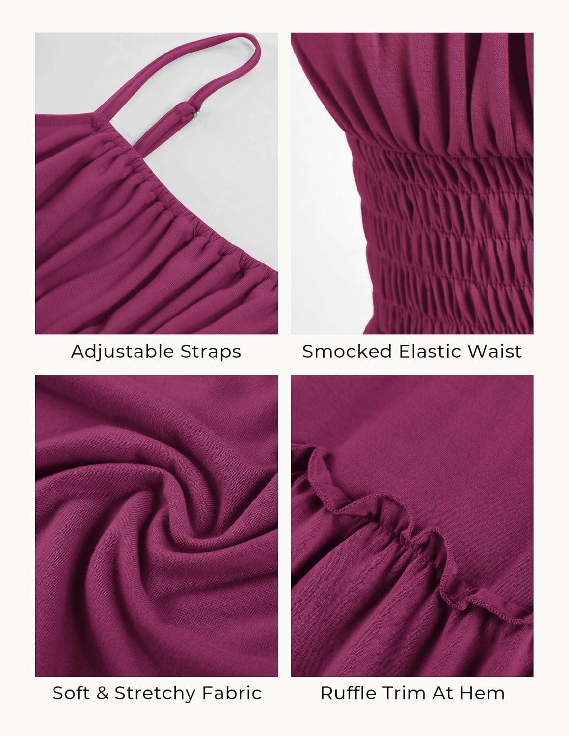 imageGRACE KARIN Womens Summer Maxi Dress 2026Smocked Ruched Bust Sundress with Adjustable Straps amp PocketsBeach Vacation DressPurple Red