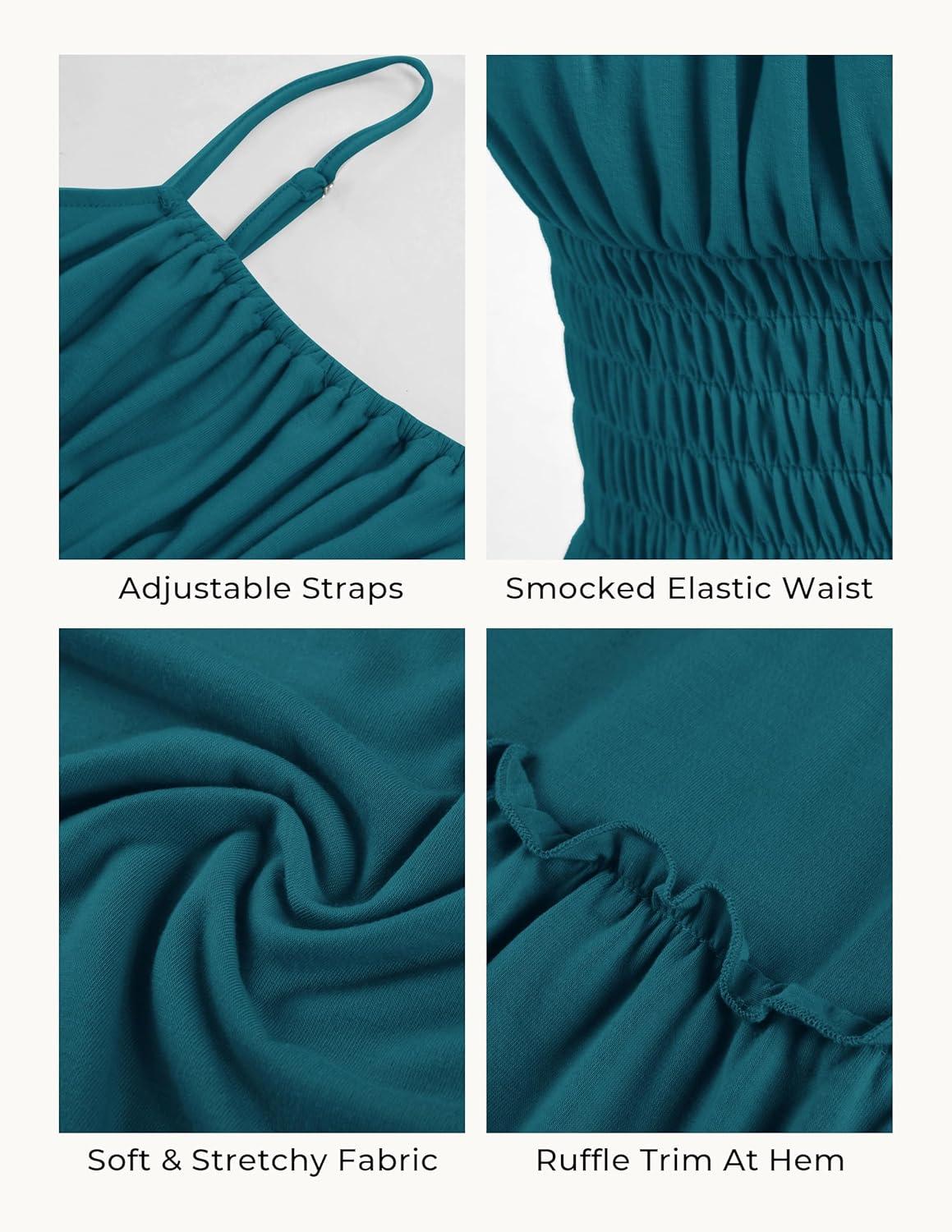 imageGRACE KARIN Womens Summer Maxi Dress 2026Smocked Ruched Bust Sundress with Adjustable Straps amp PocketsBeach Vacation DressTeal
