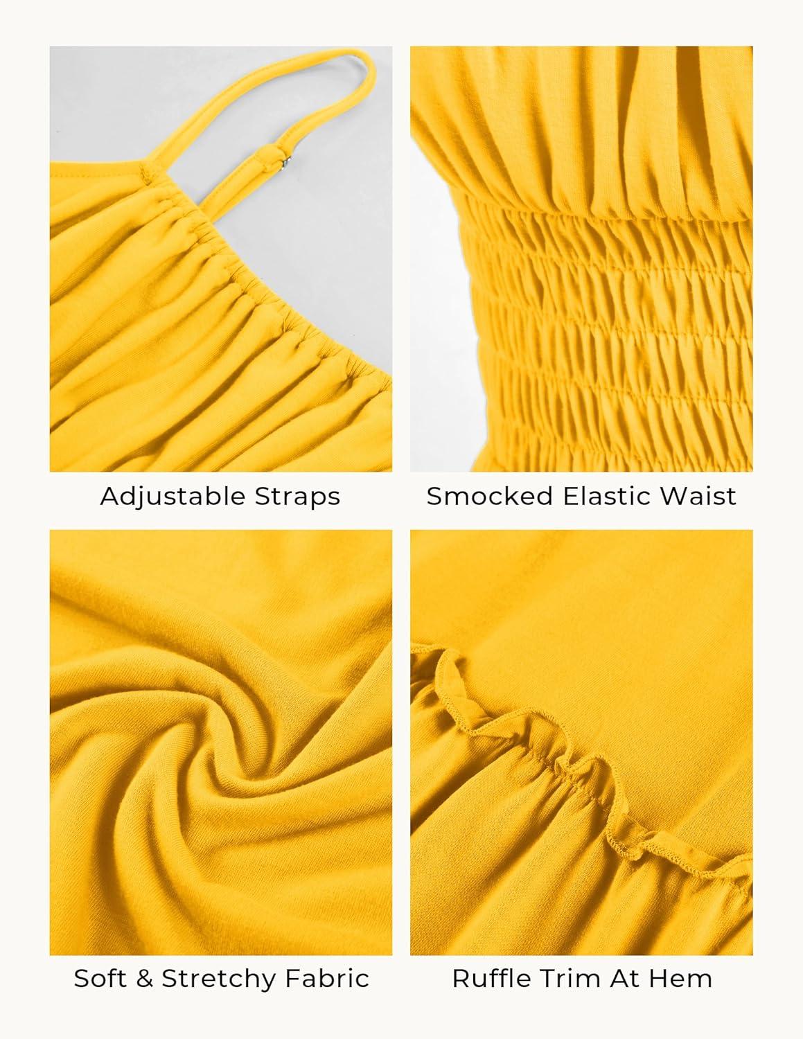 imageGRACE KARIN Womens Summer Maxi Dress 2026Smocked Ruched Bust Sundress with Adjustable Straps amp PocketsBeach Vacation DressYellow
