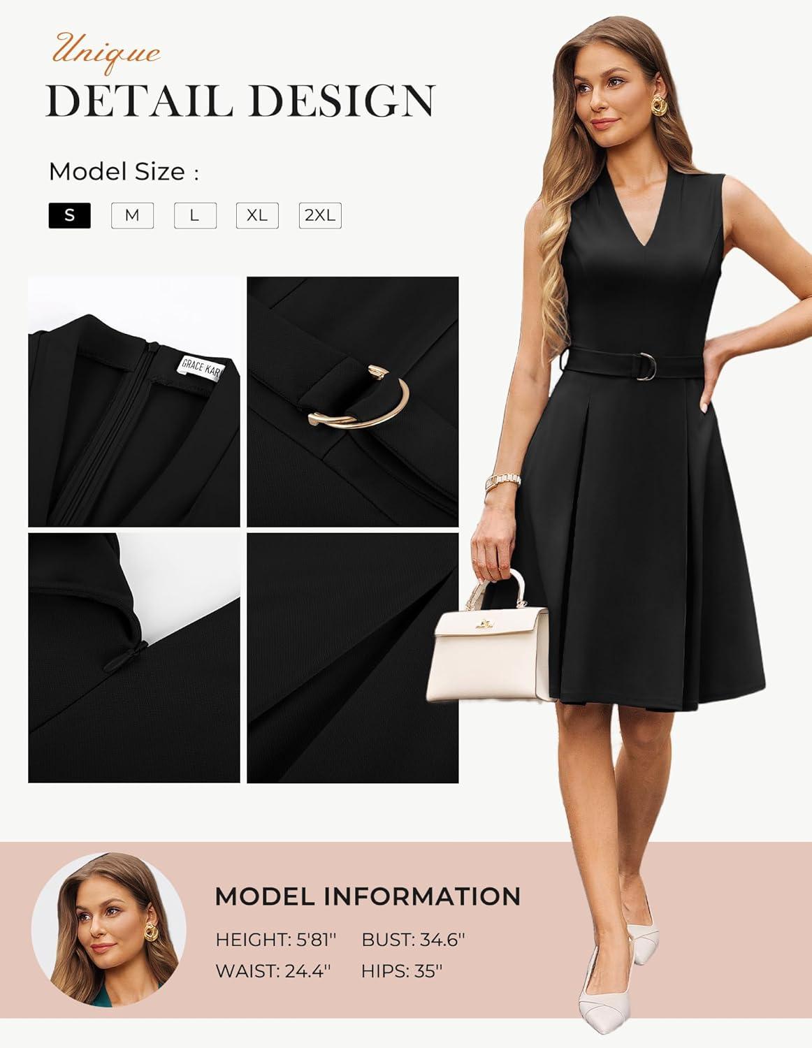 imageGRACE KARIN Womens Wear to Work Dresses 2026 Business Office Fit and Flare Midi Dress Church Outfits with PocketsBlack