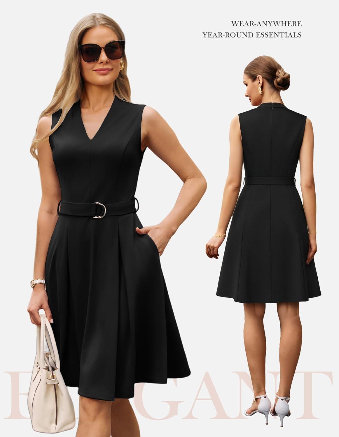 imageGRACE KARIN Womens Wear to Work Dresses 2026 Business Office Fit and Flare Midi Dress Church Outfits with PocketsBlack