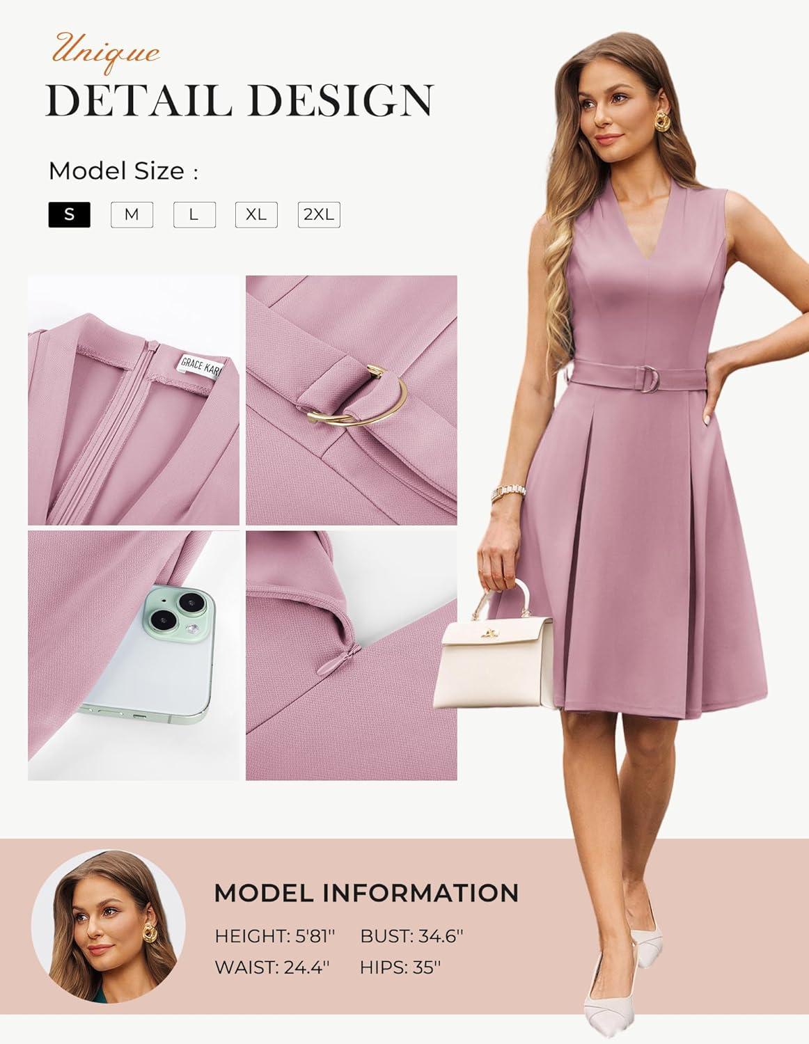 imageGRACE KARIN Womens Wear to Work Dresses 2026 Business Office Fit and Flare Midi Dress Church Outfits with PocketsPink