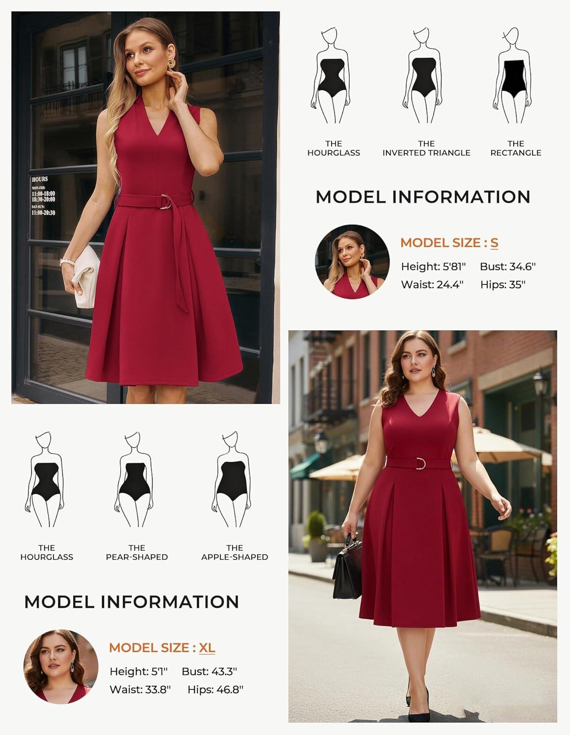 imageGRACE KARIN Womens Wear to Work Dresses 2026 Business Office Fit and Flare Midi Dress Church Outfits with PocketsRed