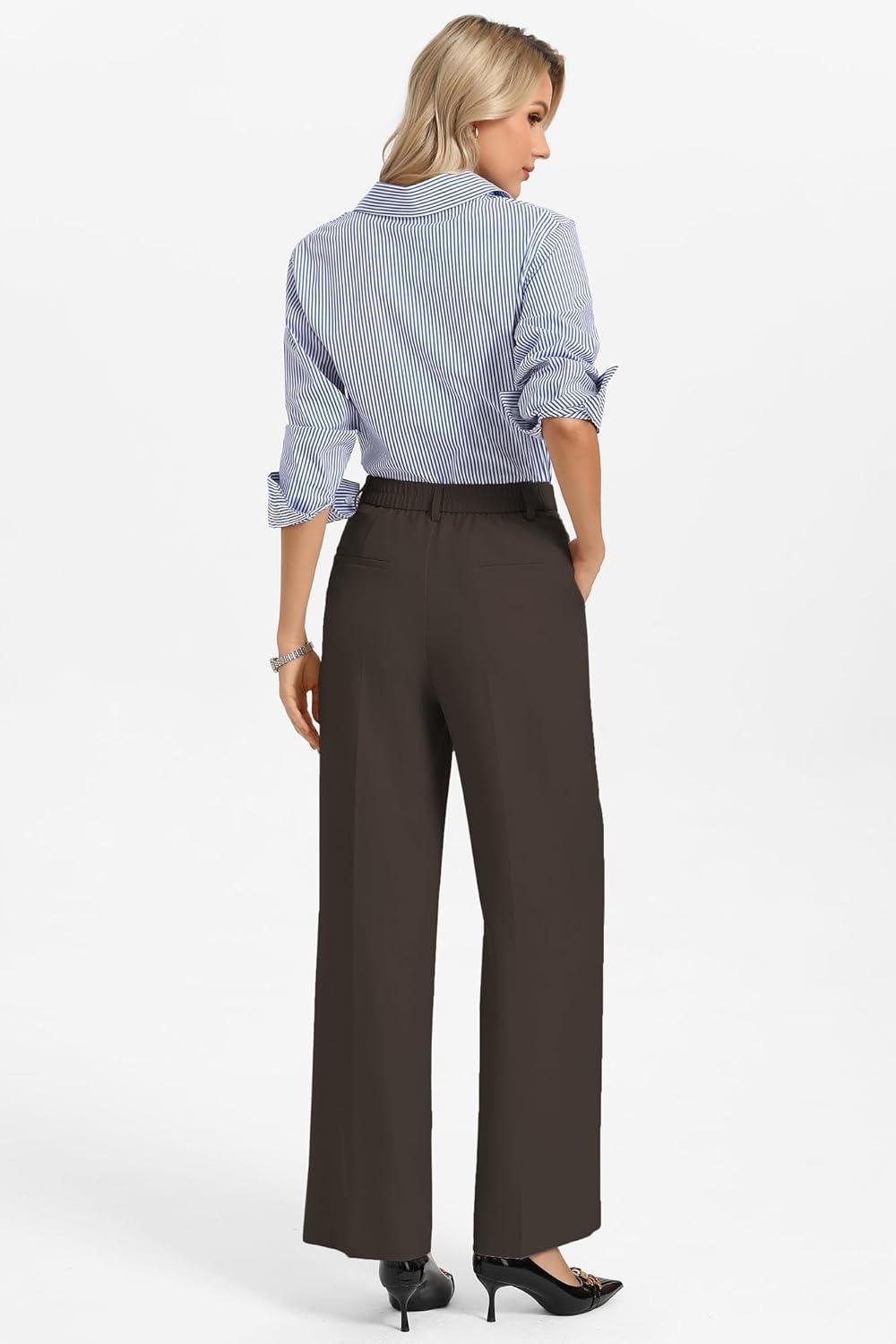 imageGRACE KARIN Womens Wide Leg Work Pants Wrinkle Free High Waisted Trousers with Pockets Business Casual Office SlacksCoffee