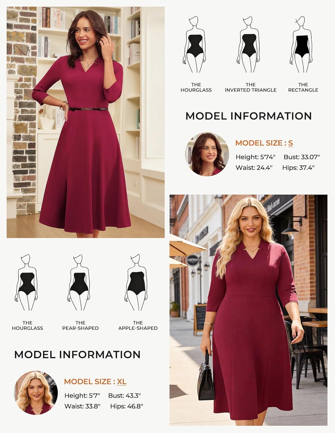 imageGRACE KARIN Work Dresses for Women 2026Midi Business Dress34 Sleeve Classy Fit and Flare Dress with PocketDark Red