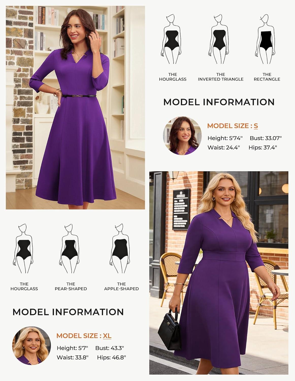imageGRACE KARIN Work Dresses for Women 2026Midi Business Dress34 Sleeve Classy Fit and Flare Dress with PocketPurple