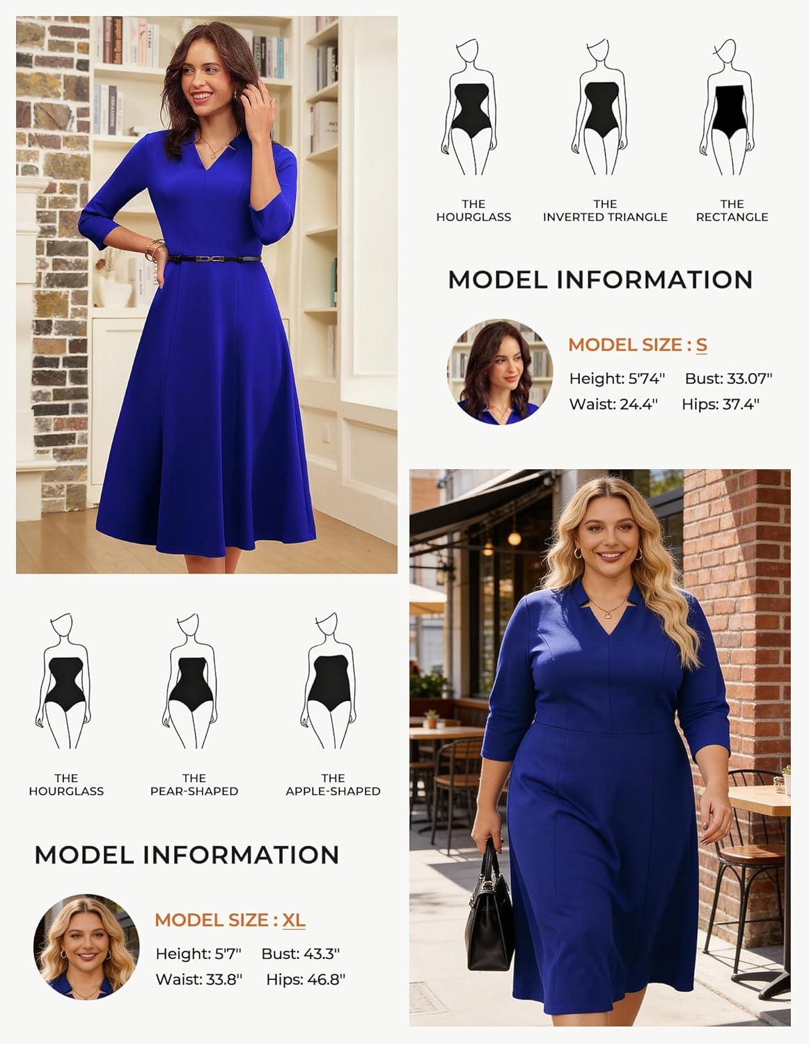 imageGRACE KARIN Work Dresses for Women 2026Midi Business Dress34 Sleeve Classy Fit and Flare Dress with PocketRoyal Blue