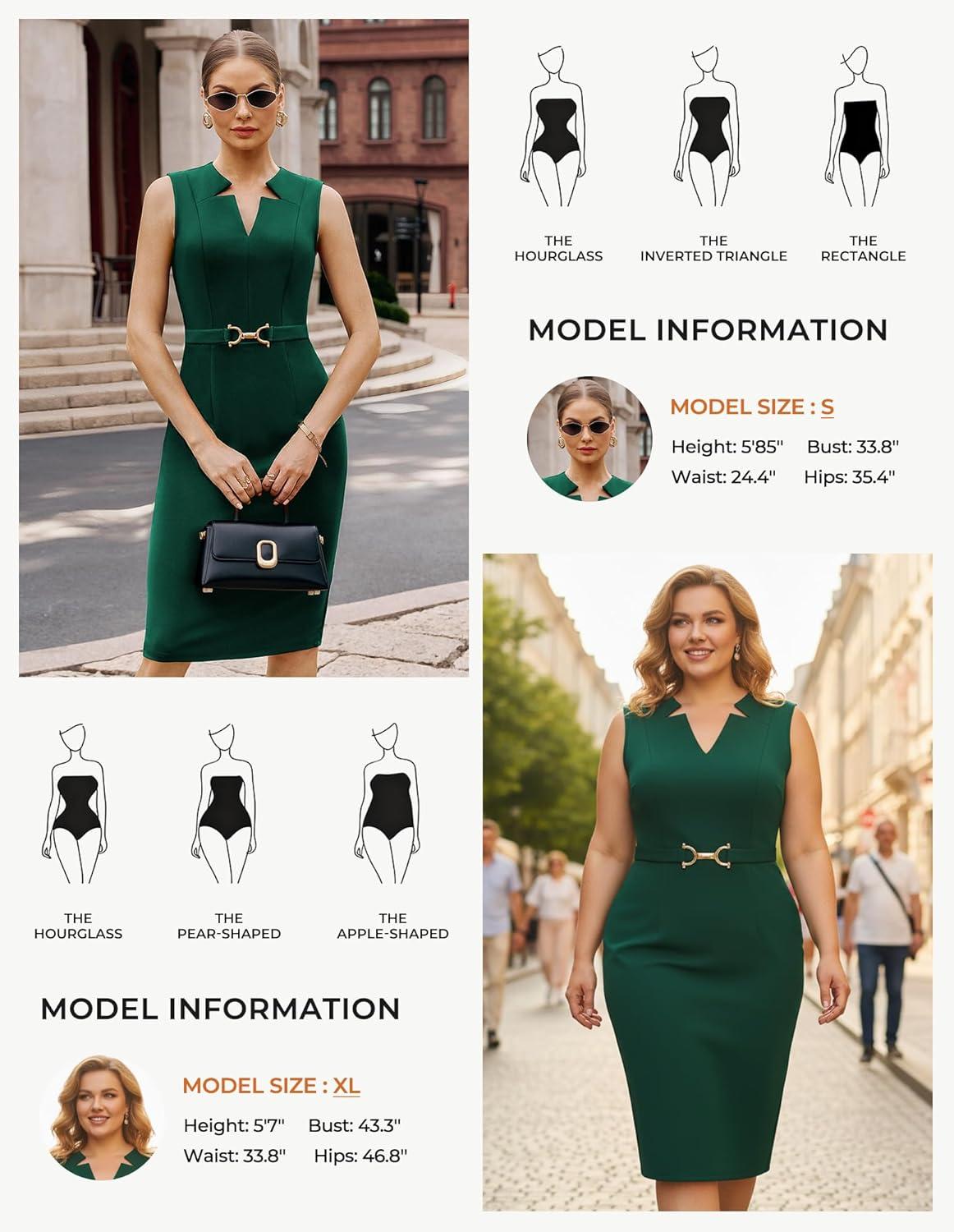 imageGRACE KARIN Work Dresses for Women 2026V Neck Business Office Bodyon DressSleeveless Pencil Semi Formal Midi DressDark Green