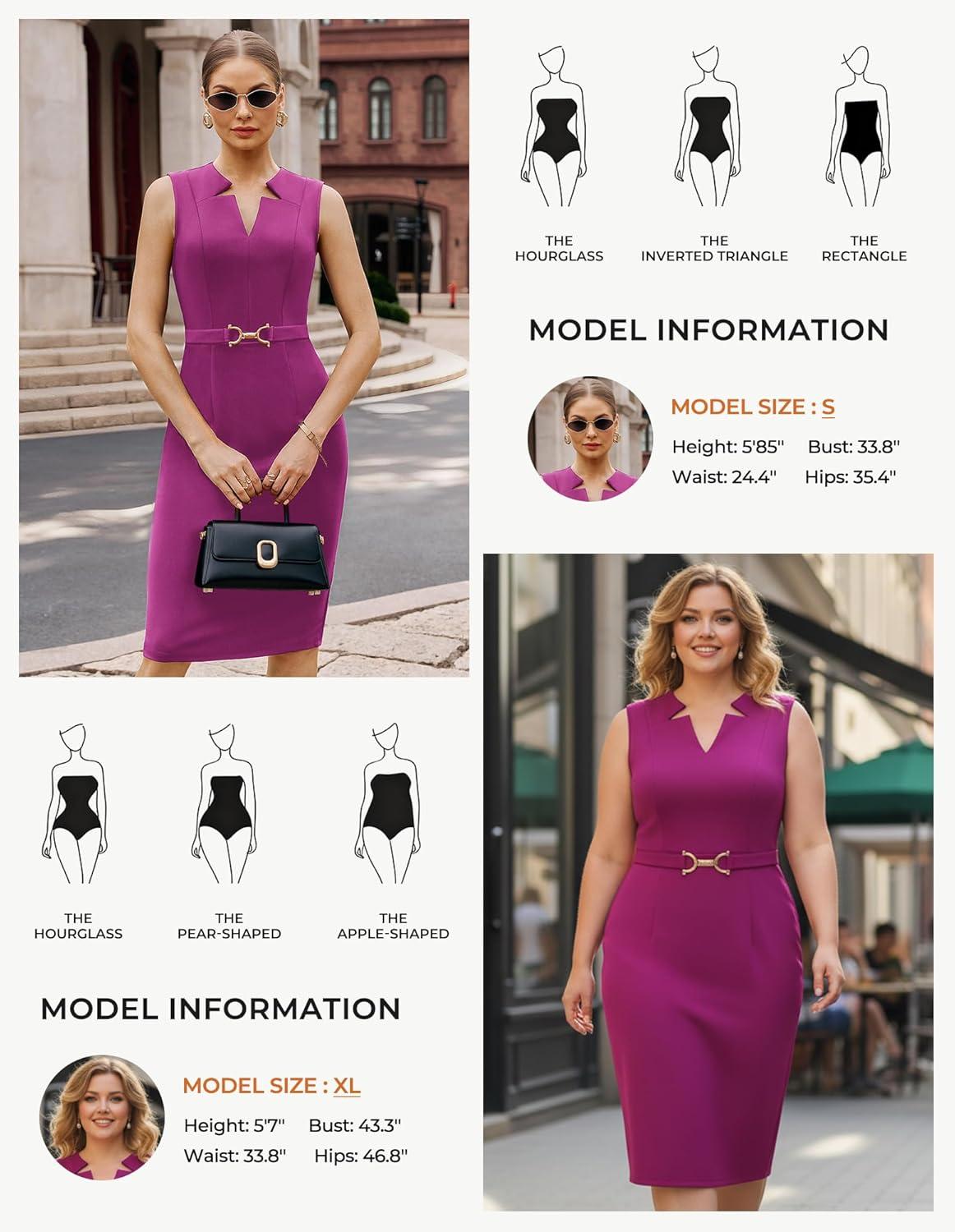 imageGRACE KARIN Work Dresses for Women 2026V Neck Business Office Bodyon DressSleeveless Pencil Semi Formal Midi DressRose Purple