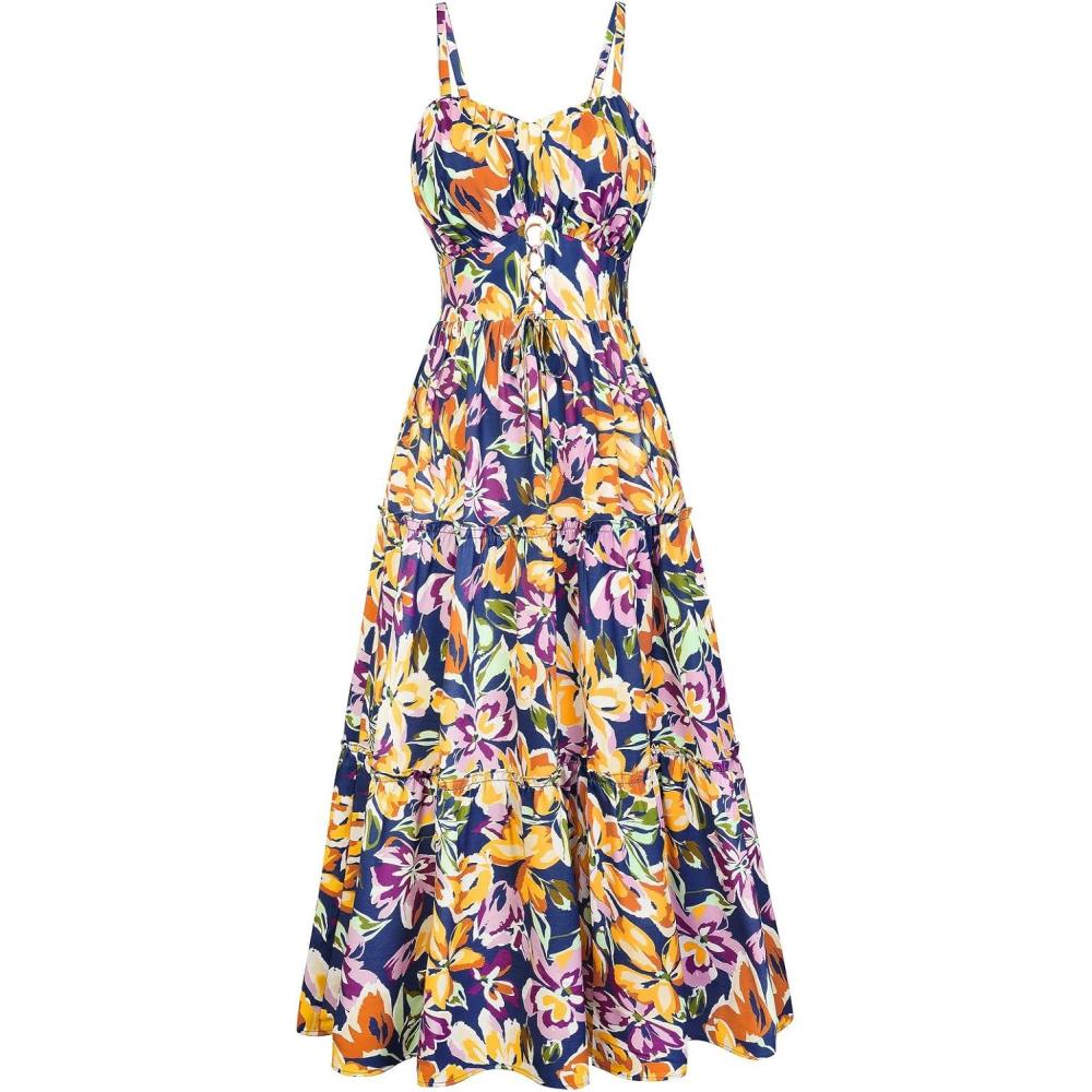 imageGRACE KARIN 2026 Womens Spaghetti Vacation Sundress Summer Beach Flowy Boho Floral Maxi Dresses with PocketsBlue Purle Floral