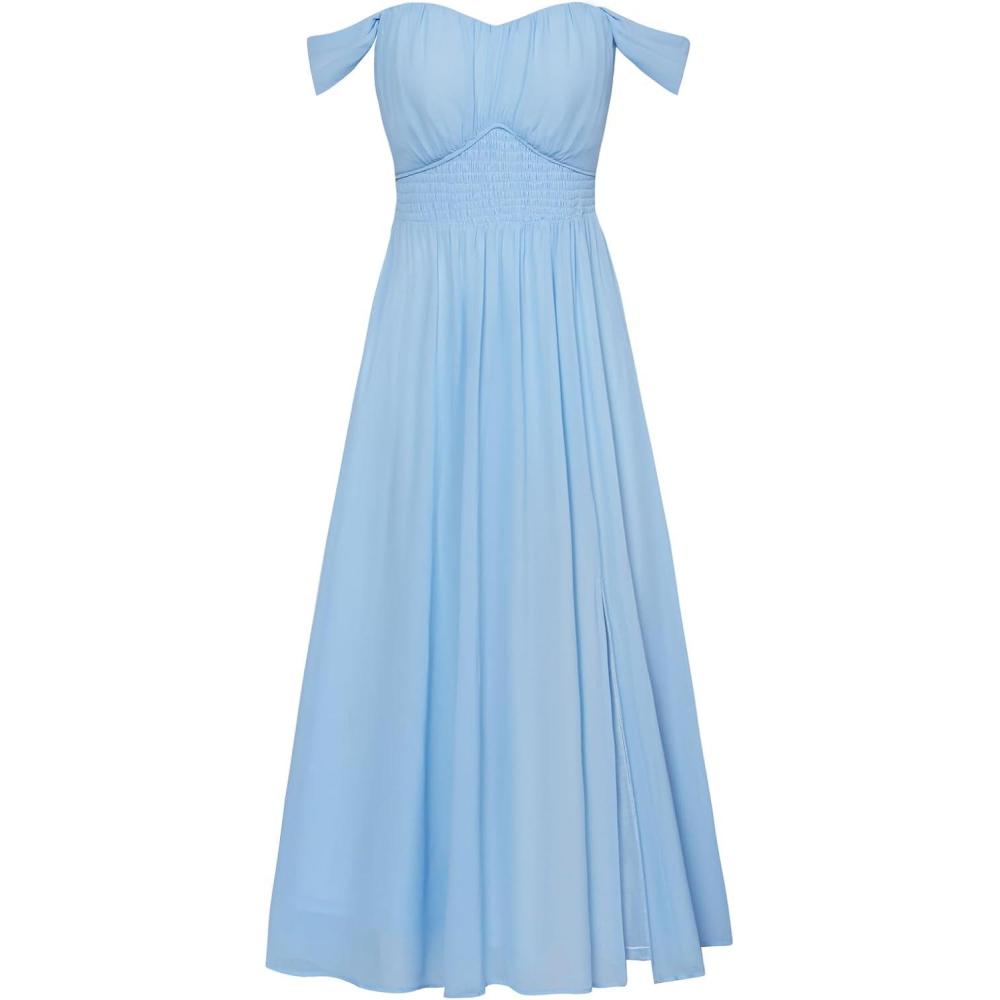 imageGRACE KARIN 2026 Womens Summer Floral Wedding Guest DressBeach Flowy A Line Maxi Off Shoulder Bridesmaid DressesLight Blue