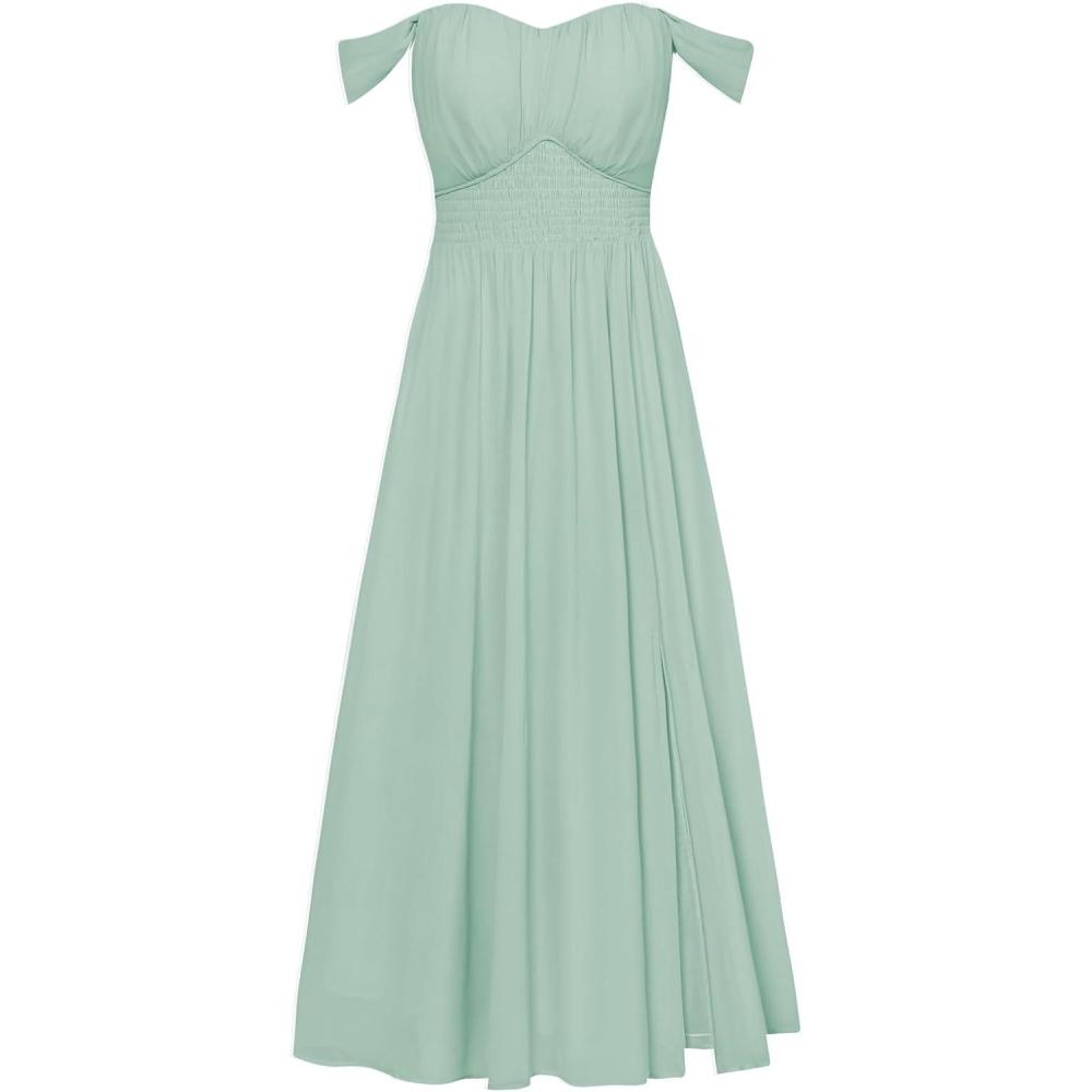 imageGRACE KARIN 2026 Womens Summer Floral Wedding Guest DressBeach Flowy A Line Maxi Off Shoulder Bridesmaid DressesLight Green