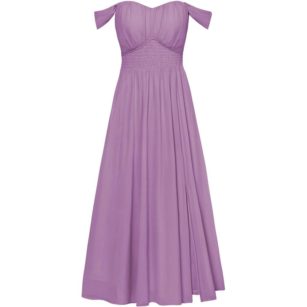 imageGRACE KARIN 2026 Womens Summer Floral Wedding Guest DressBeach Flowy A Line Maxi Off Shoulder Bridesmaid DressesLilac